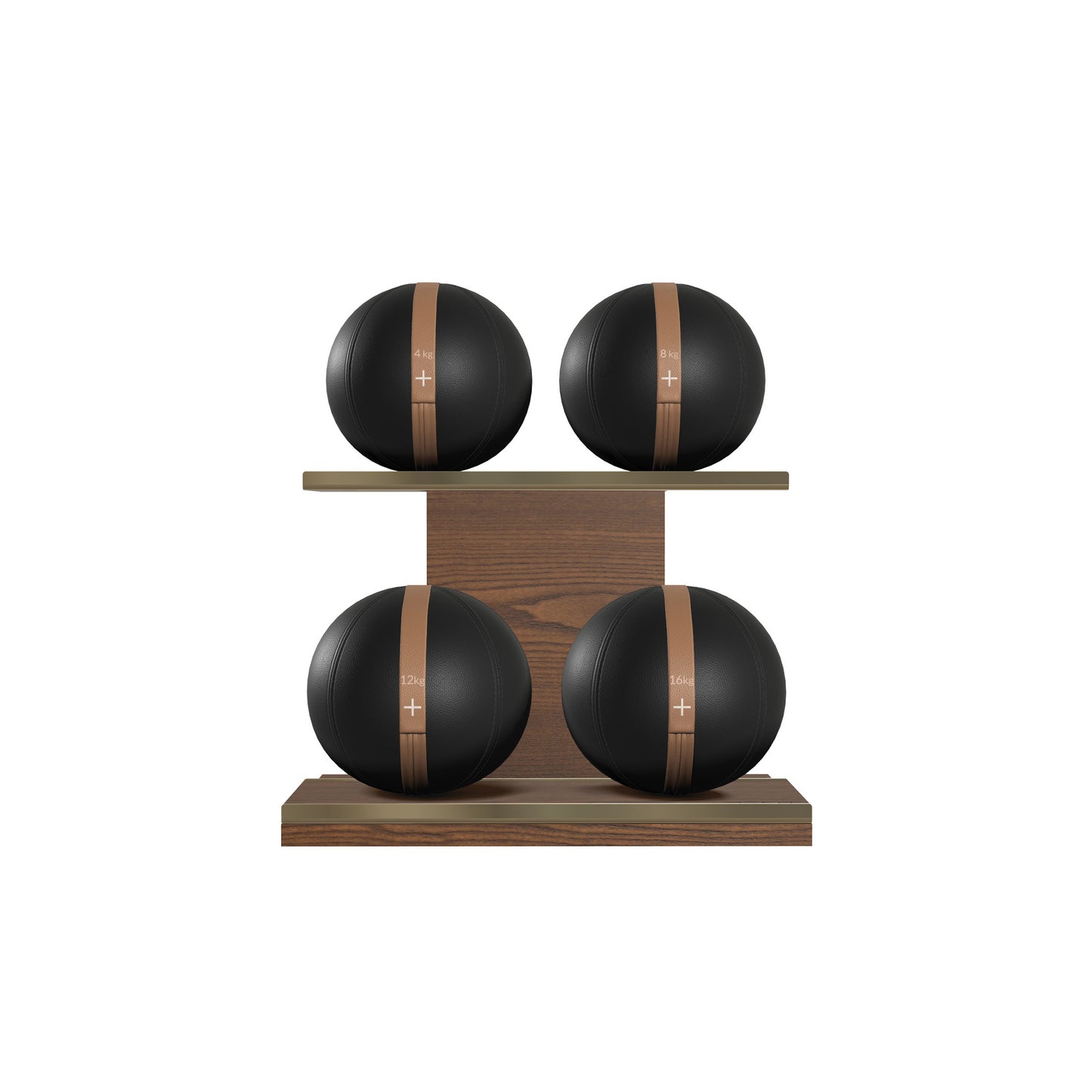 PENT. MOXA Light - in Gold - Set of 4 Medicine Balls on Horizontal Wooden Stand - 4, 8, 12, 16 KG