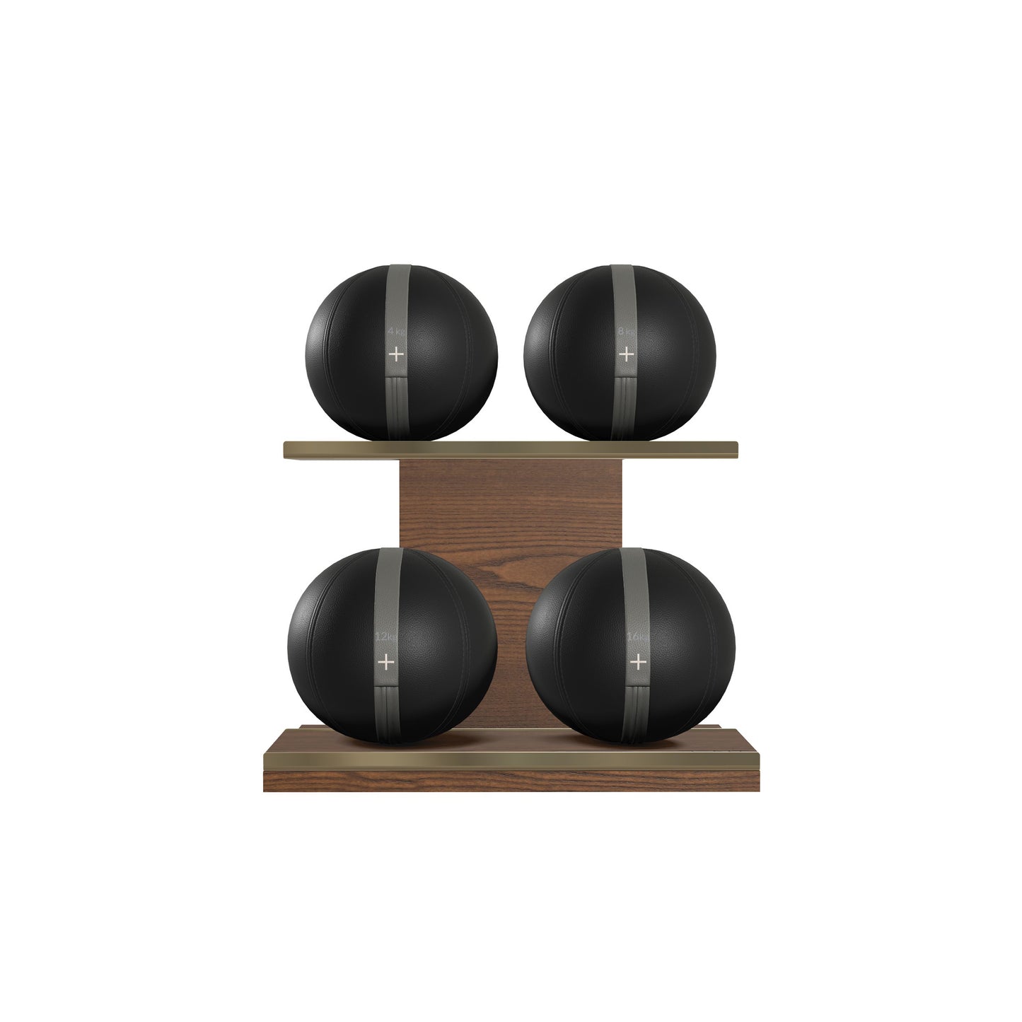 PENT. MOXA Light - in Gold - Set of 4 Medicine Balls on Horizontal Wooden Stand - 4, 8, 12, 16 KG