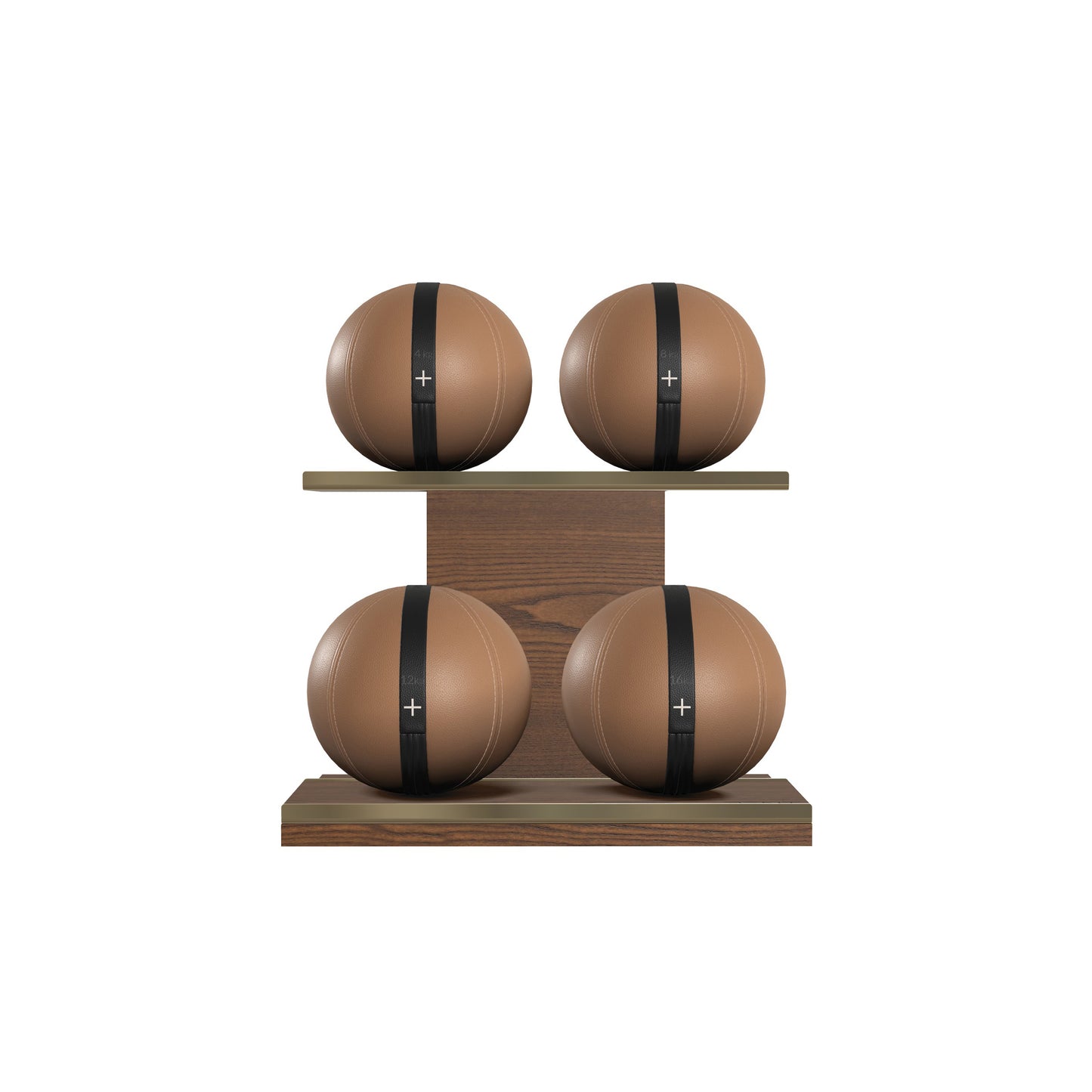 PENT. MOXA Light - in Gold - Set of 4 Medicine Balls on Horizontal Wooden Stand - 4, 8, 12, 16 KG