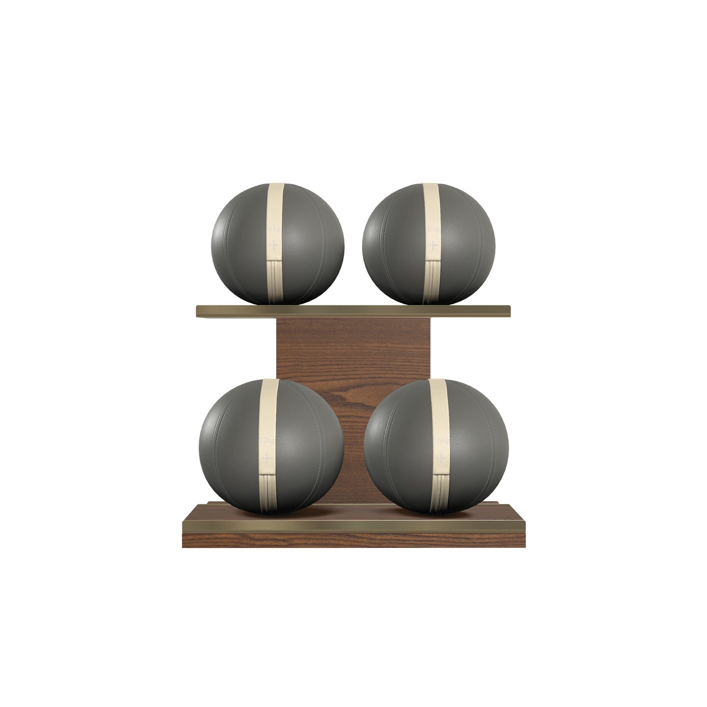 PENT. MOXA Light - in Gold - Set of 4 Medicine Balls on Horizontal Wooden Stand - 4, 8, 12, 16 KG