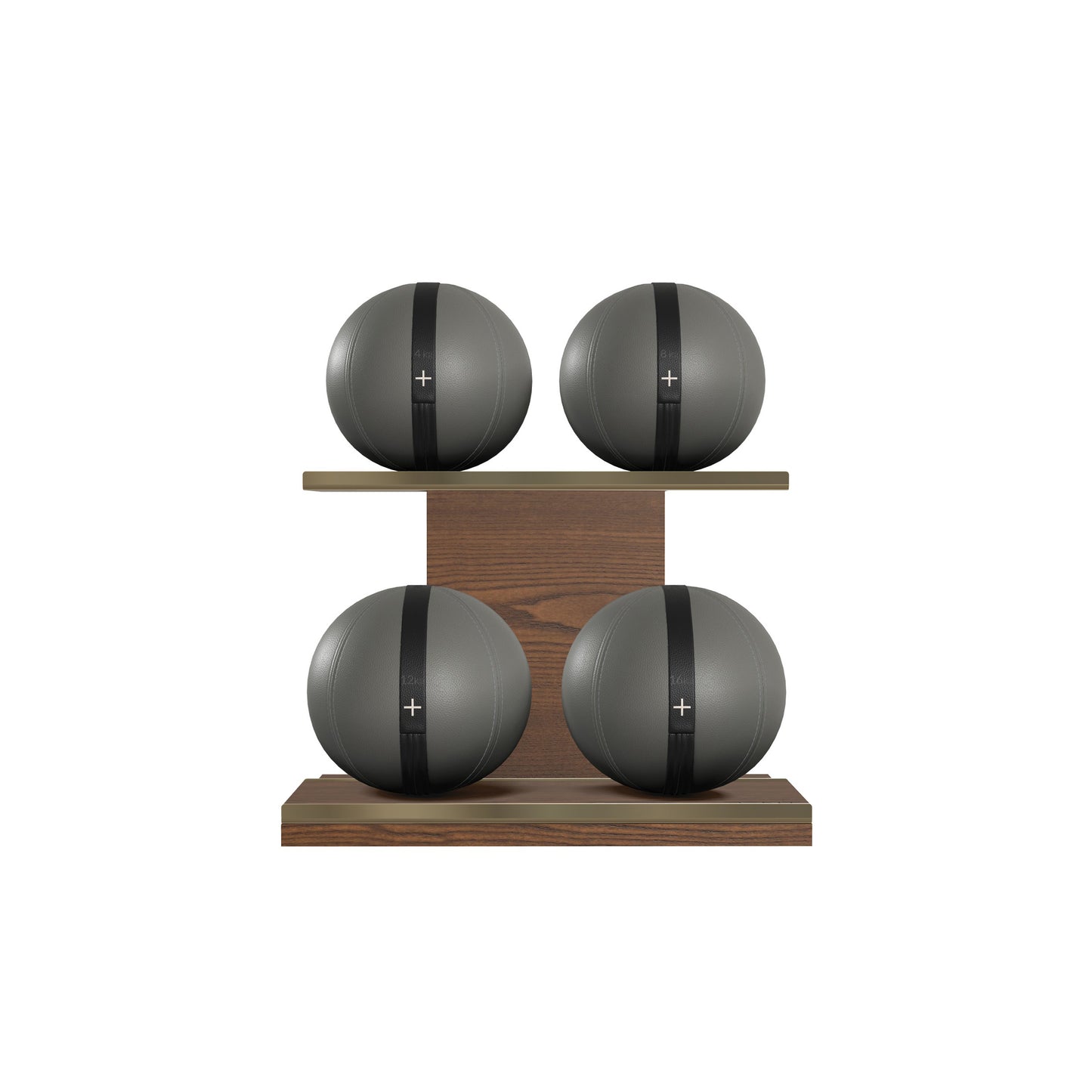 PENT. MOXA Light - in Gold - Set of 4 Medicine Balls on Horizontal Wooden Stand - 4, 8, 12, 16 KG