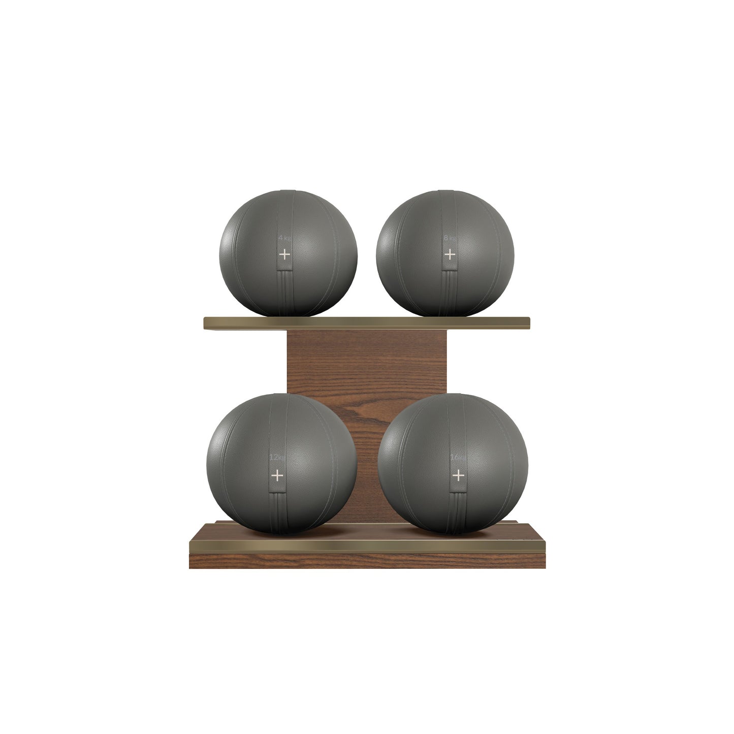 PENT. MOXA Light - in Gold - Set of 4 Medicine Balls on Horizontal Wooden Stand - 4, 8, 12, 16 KG