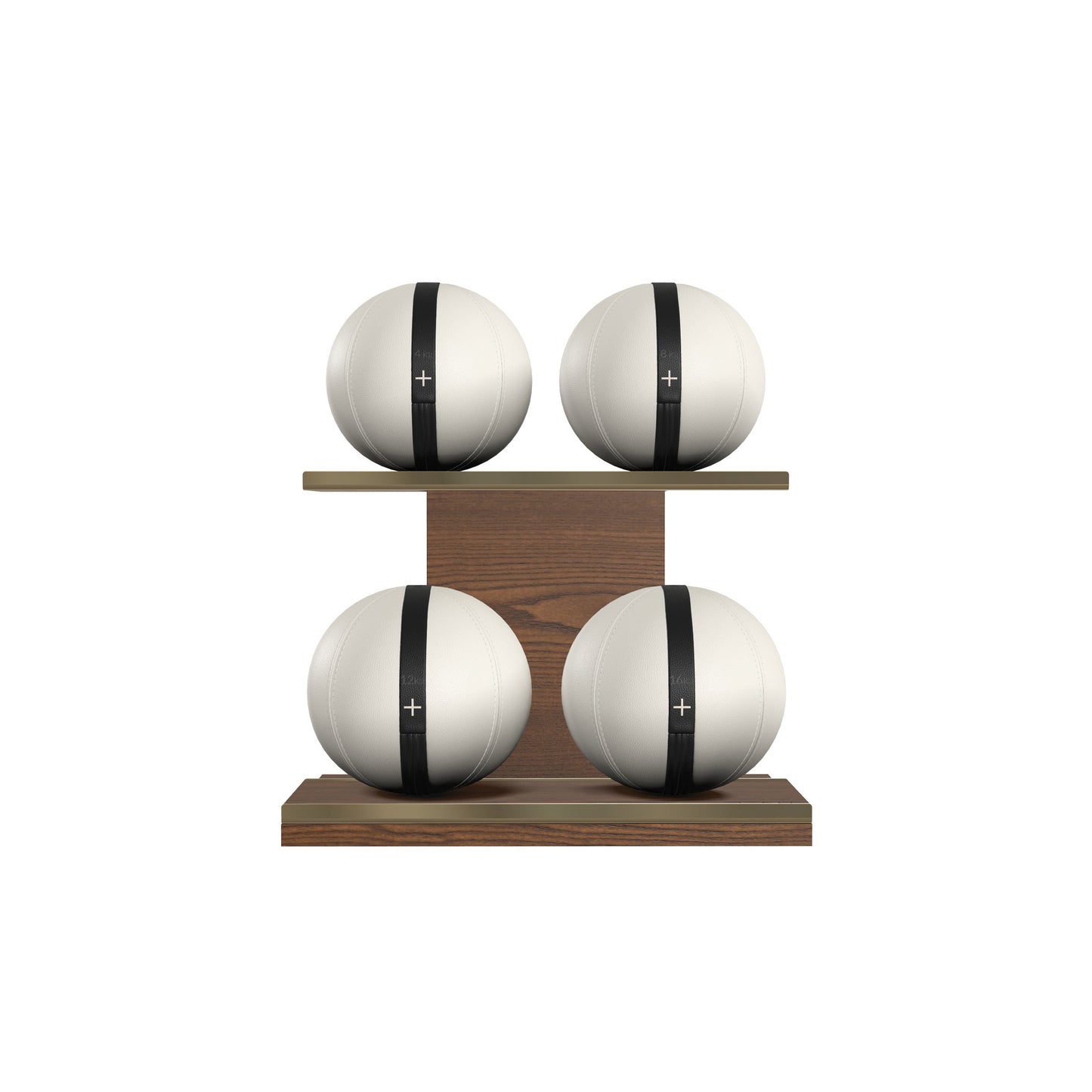 PENT. MOXA Light - in Gold - Set of 4 Medicine Balls on Horizontal Wooden Stand - 4, 8, 12, 16 KG