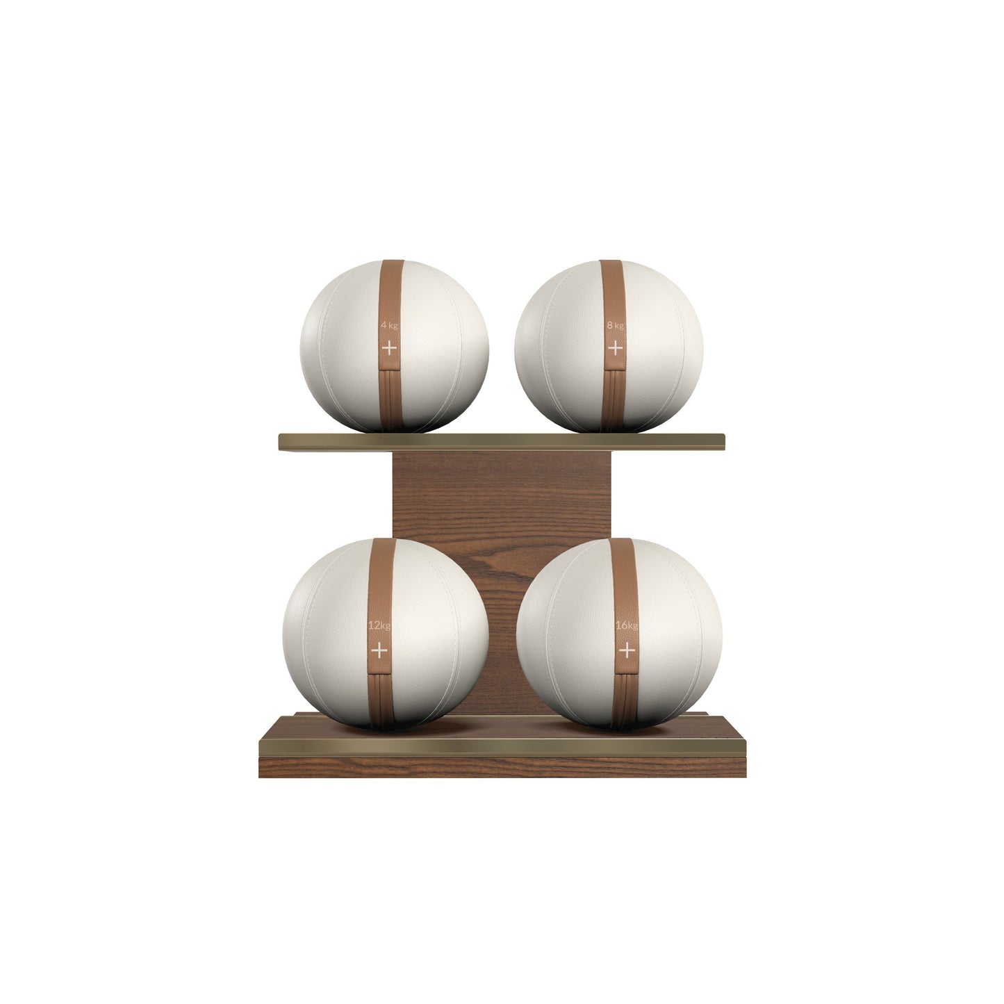 PENT. MOXA Light - in Gold - Set of 4 Medicine Balls on Horizontal Wooden Stand - 4, 8, 12, 16 KG