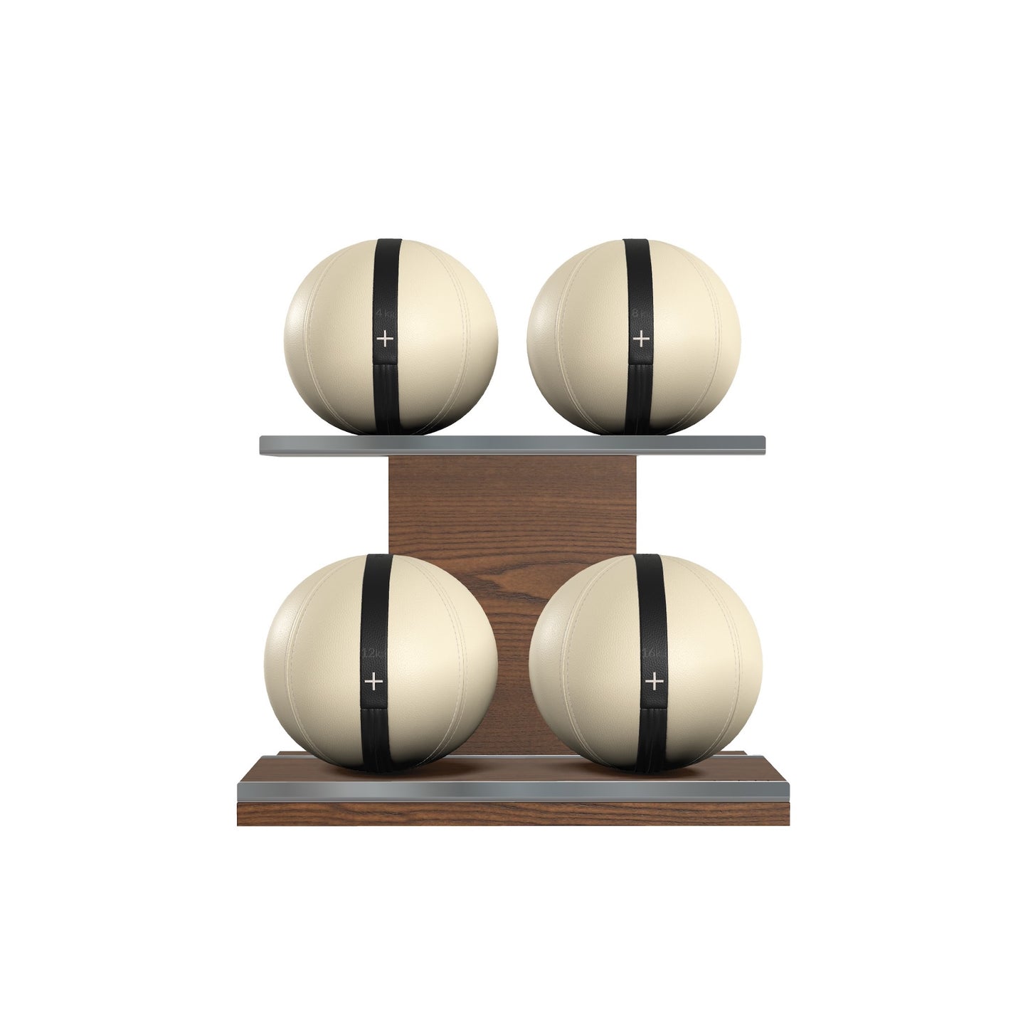 PENT. MOXA Light - Set of 4 Medicine Balls on Horizontal Wooden Stand - 4, 8, 12, 16 KG