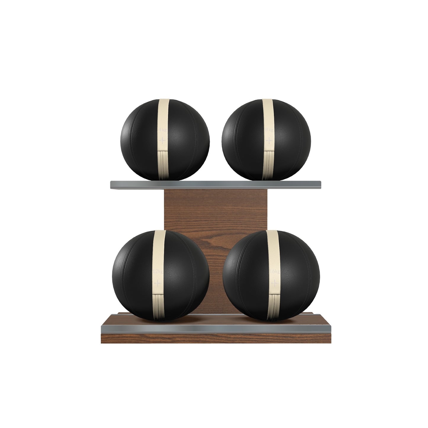 PENT. MOXA Light - Set of 4 Medicine Balls on Horizontal Wooden Stand - 4, 8, 12, 16 KG