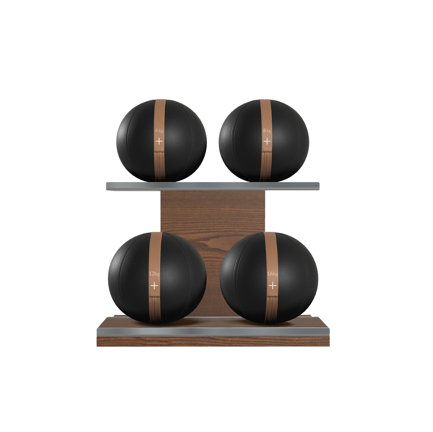 PENT. MOXA Light - Set of 4 Medicine Balls on Horizontal Wooden Stand - 4, 8, 12, 16 KG