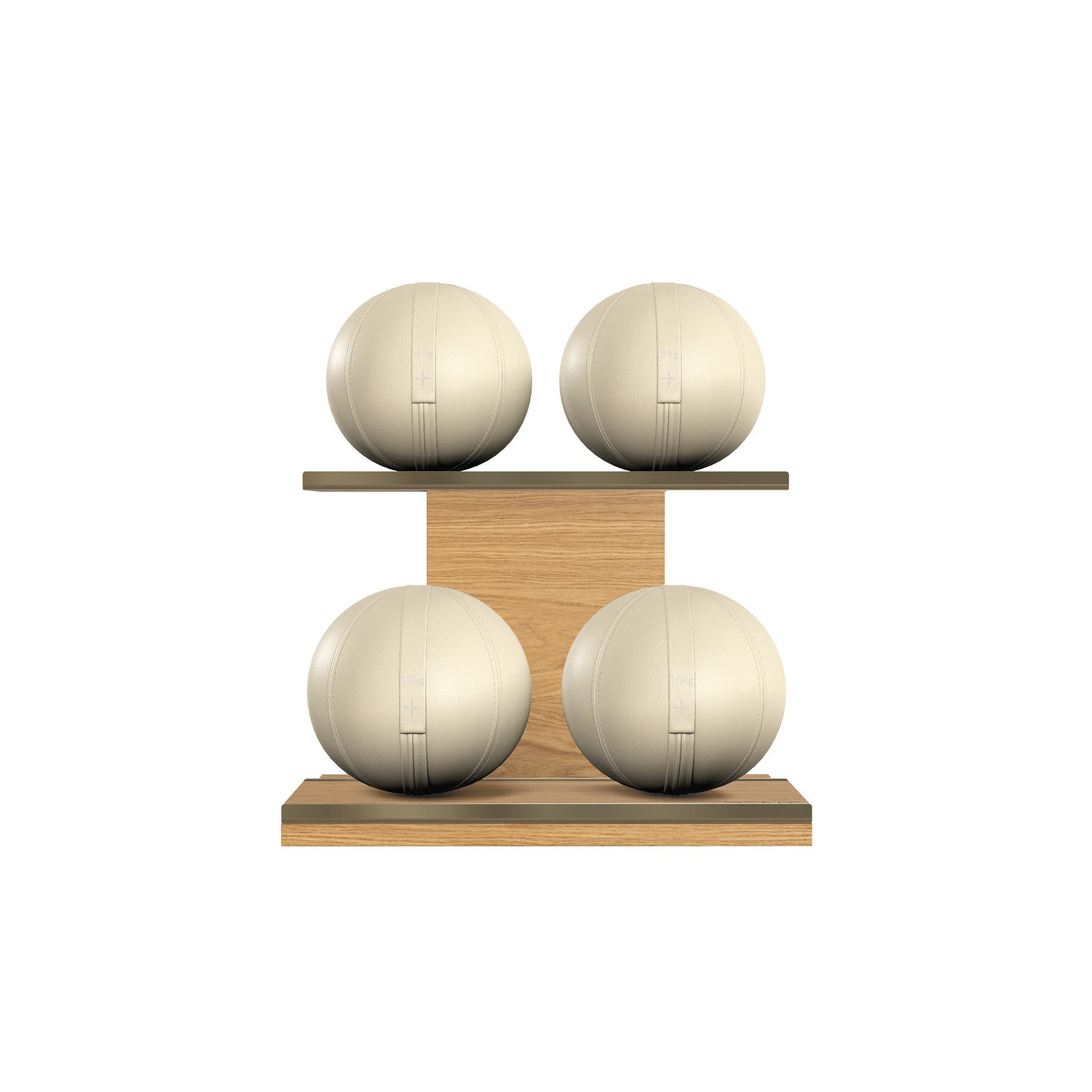 PENT. MOXA Light - in Gold - Set of 4 Medicine Balls on Horizontal Wooden Stand - 4, 8, 12, 16 KG