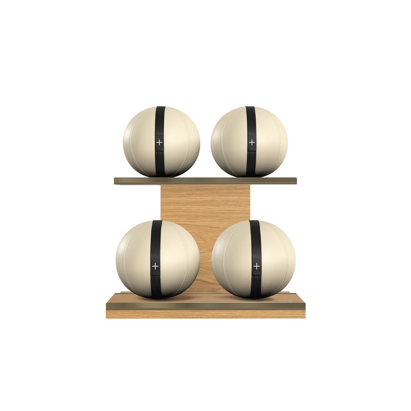 PENT. MOXA Light - in Gold - Set of 4 Medicine Balls on Horizontal Wooden Stand - 4, 8, 12, 16 KG