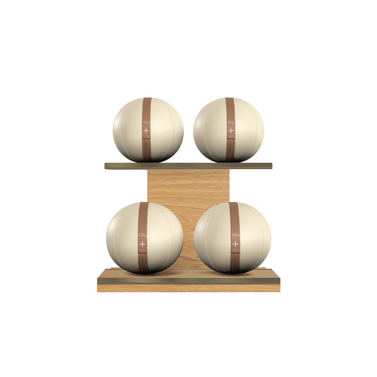 PENT. MOXA Light - in Gold - Set of 4 Medicine Balls on Horizontal Wooden Stand - 4, 8, 12, 16 KG