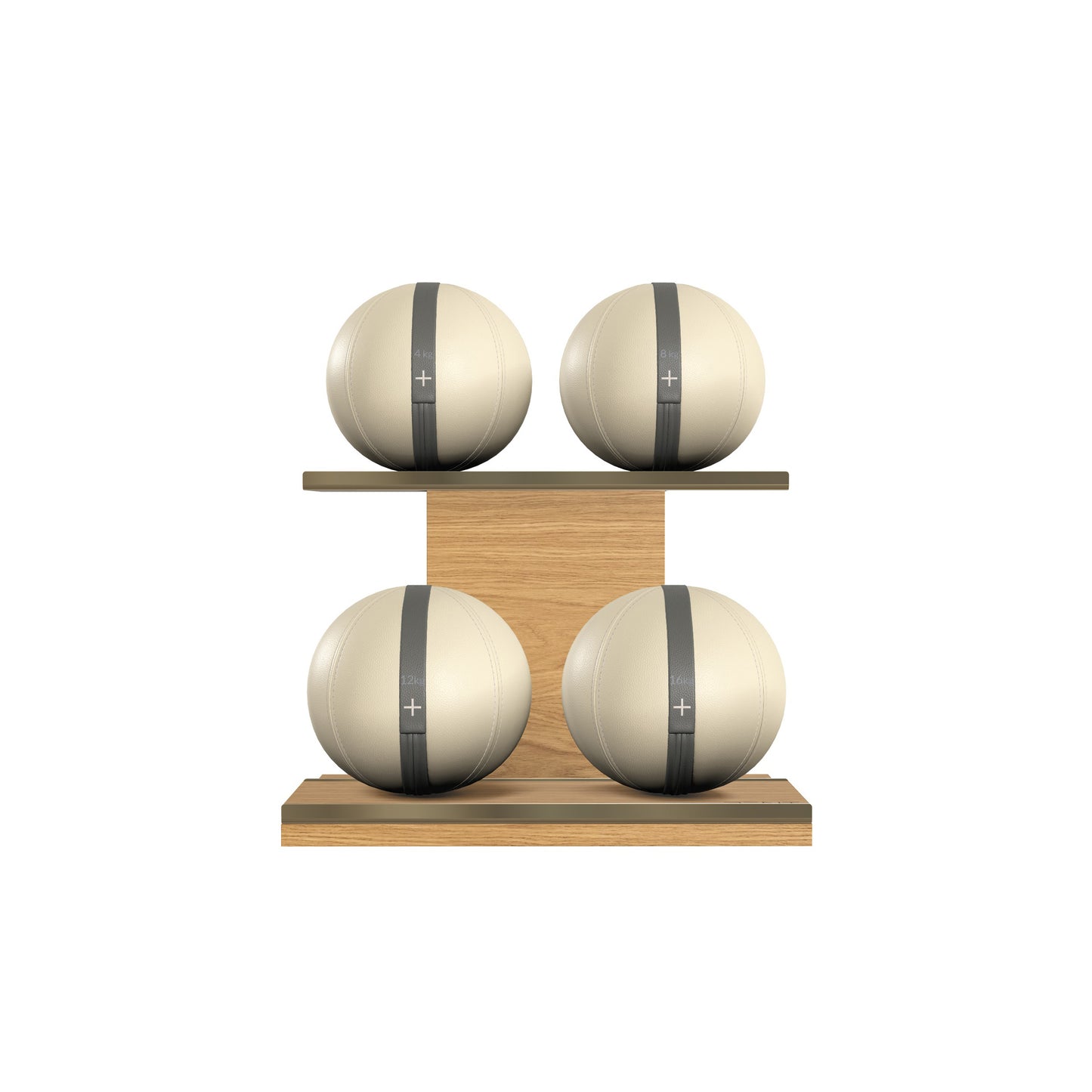 PENT. MOXA Light - in Gold - Set of 4 Medicine Balls on Horizontal Wooden Stand - 4, 8, 12, 16 KG