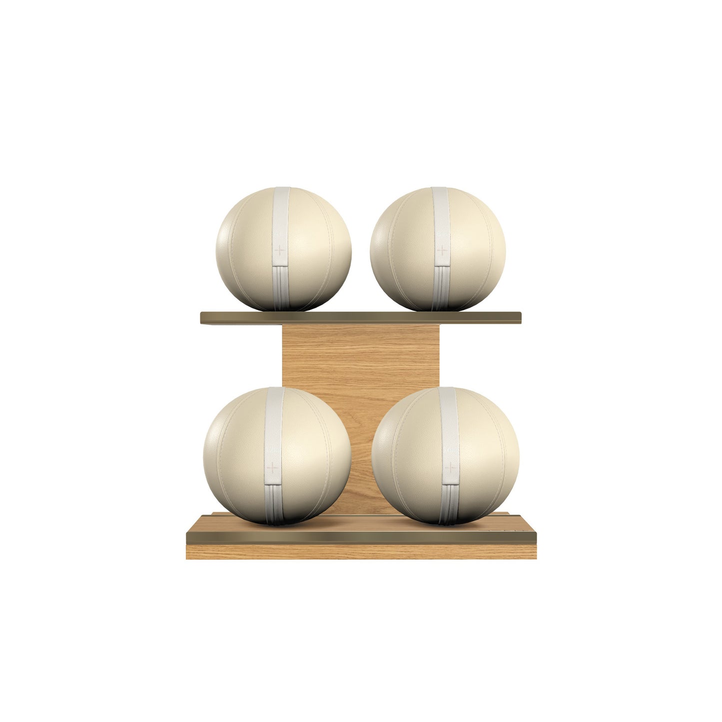 PENT. MOXA Light - in Gold - Set of 4 Medicine Balls on Horizontal Wooden Stand - 4, 8, 12, 16 KG