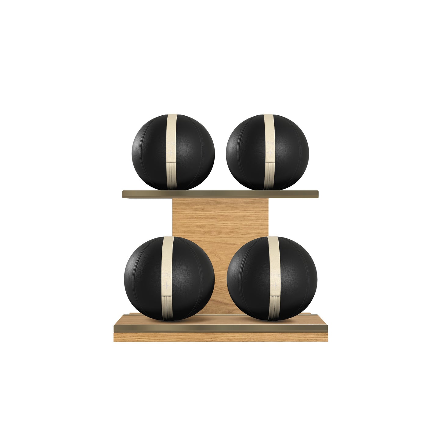 PENT. MOXA Light - in Gold - Set of 4 Medicine Balls on Horizontal Wooden Stand - 4, 8, 12, 16 KG