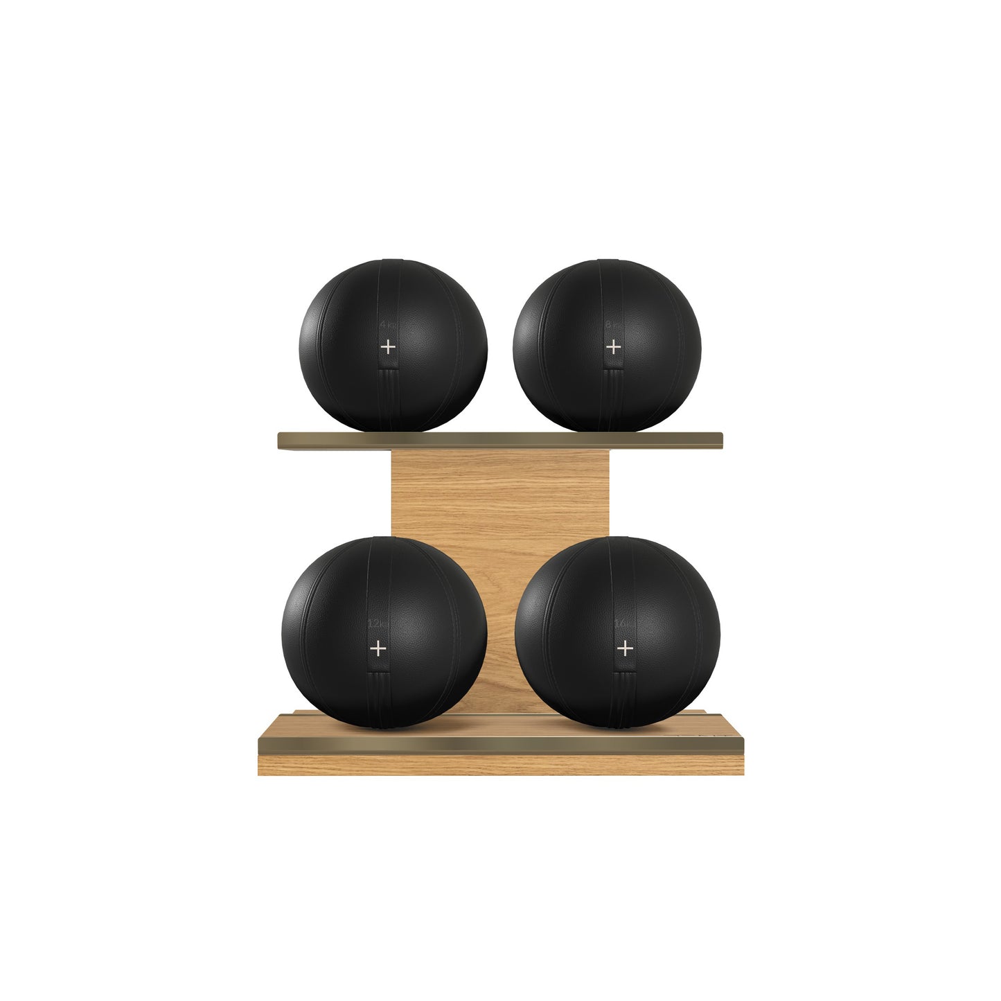 PENT. MOXA Light - in Gold - Set of 4 Medicine Balls on Horizontal Wooden Stand - 4, 8, 12, 16 KG