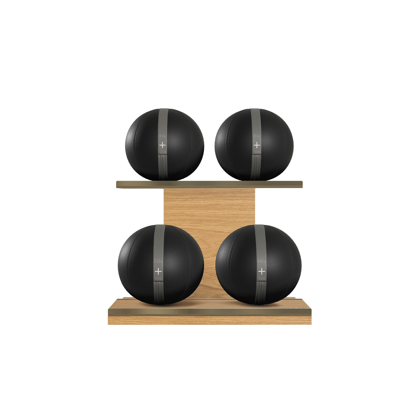PENT. MOXA Light - in Gold - Set of 4 Medicine Balls on Horizontal Wooden Stand - 4, 8, 12, 16 KG