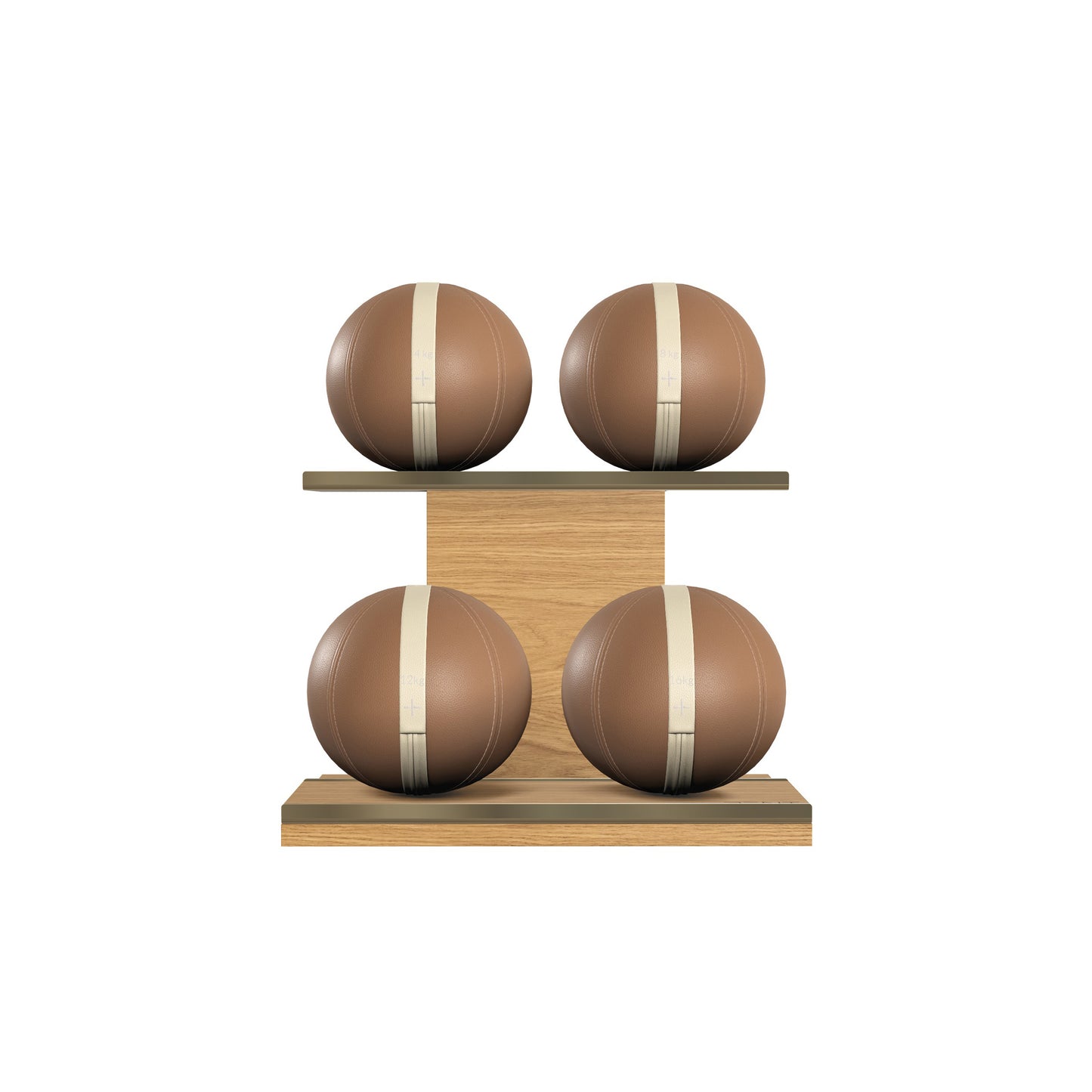 PENT. MOXA Light - in Gold - Set of 4 Medicine Balls on Horizontal Wooden Stand - 4, 8, 12, 16 KG