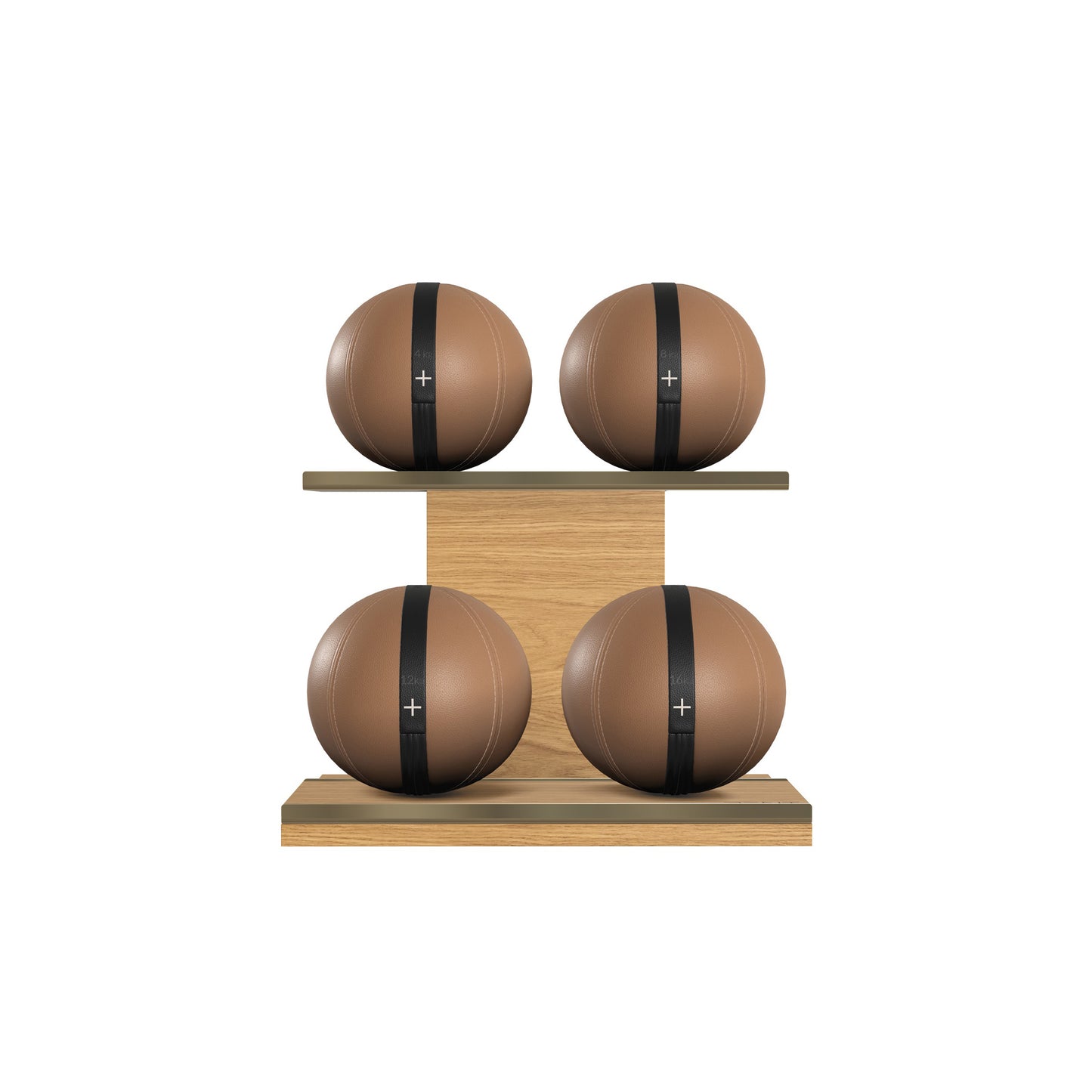 PENT. MOXA Light - in Gold - Set of 4 Medicine Balls on Horizontal Wooden Stand - 4, 8, 12, 16 KG
