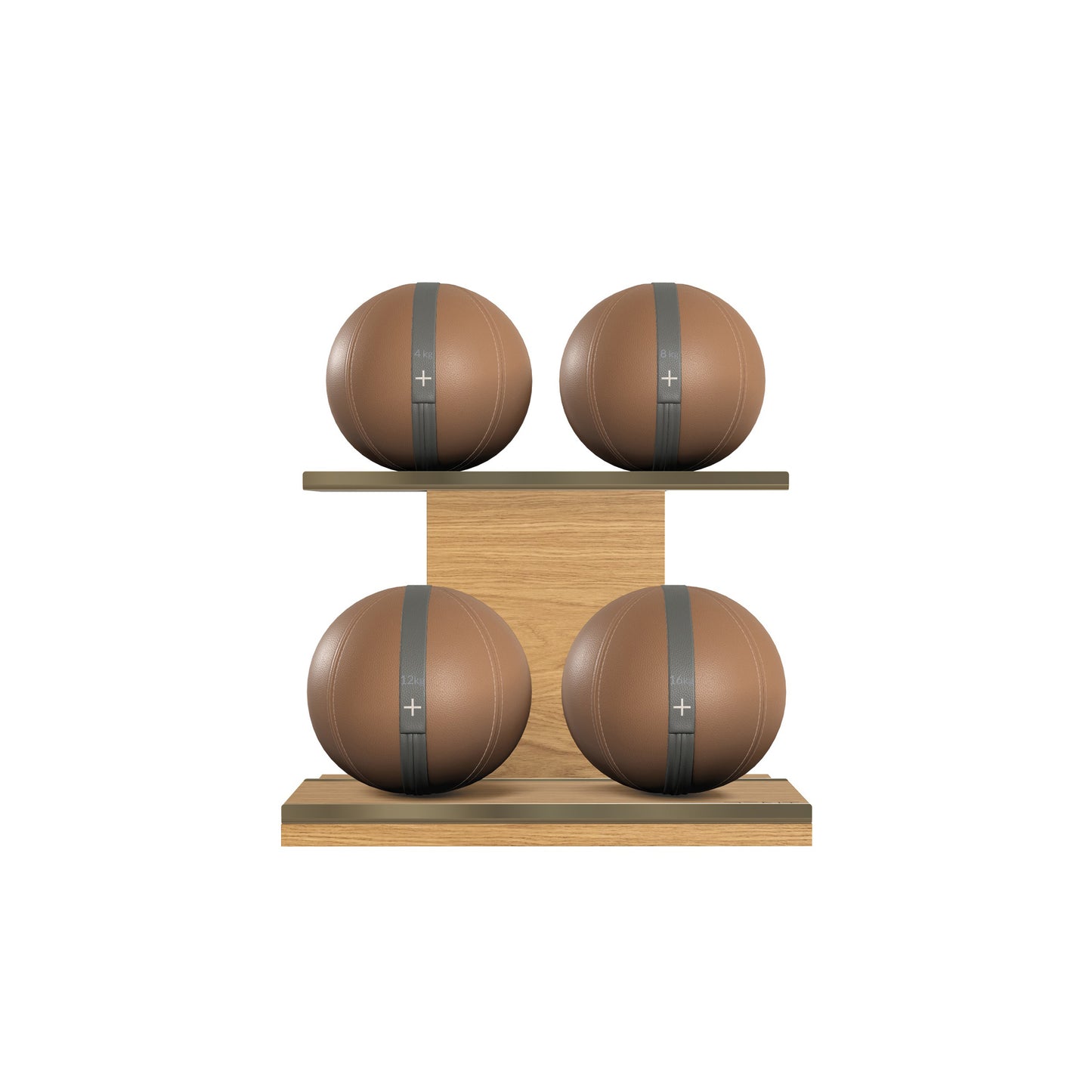 PENT. MOXA Light - in Gold - Set of 4 Medicine Balls on Horizontal Wooden Stand - 4, 8, 12, 16 KG