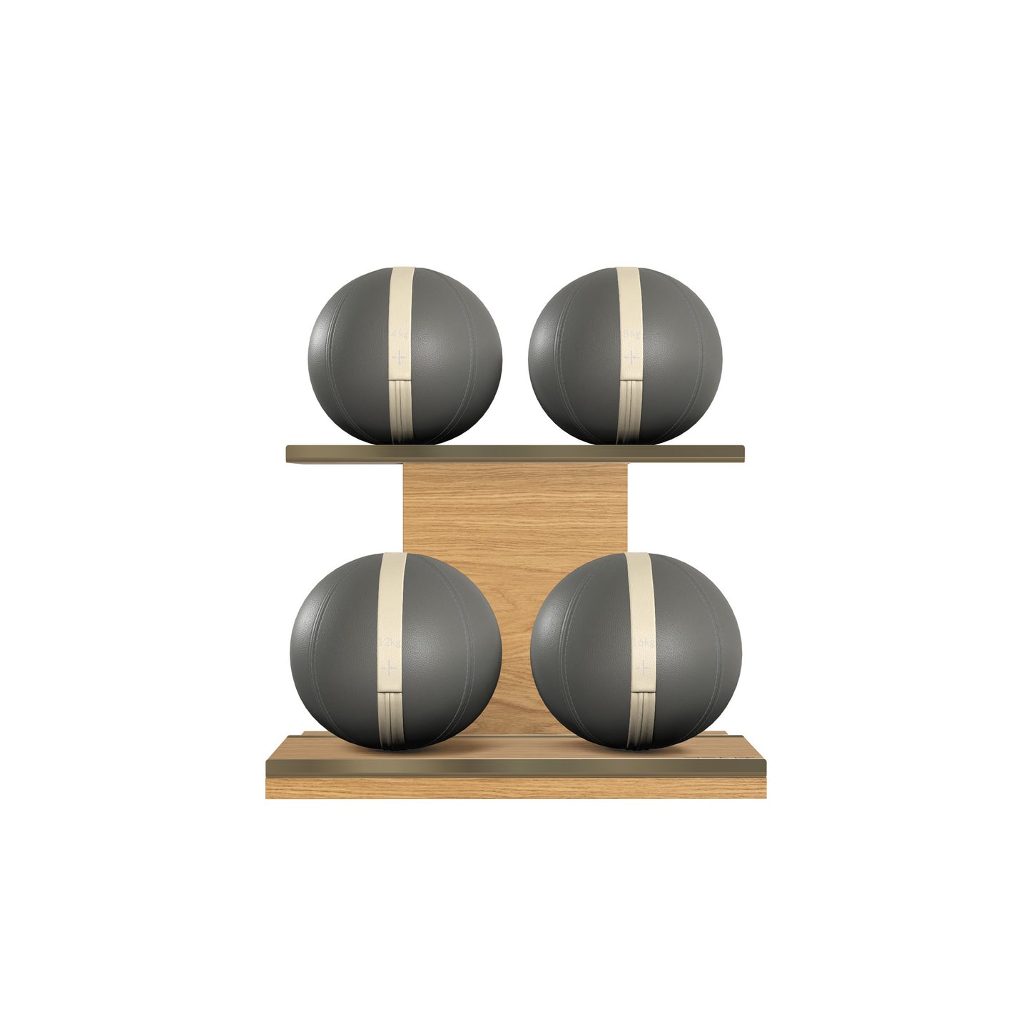 PENT. MOXA Light - in Gold - Set of 4 Medicine Balls on Horizontal Wooden Stand - 4, 8, 12, 16 KG