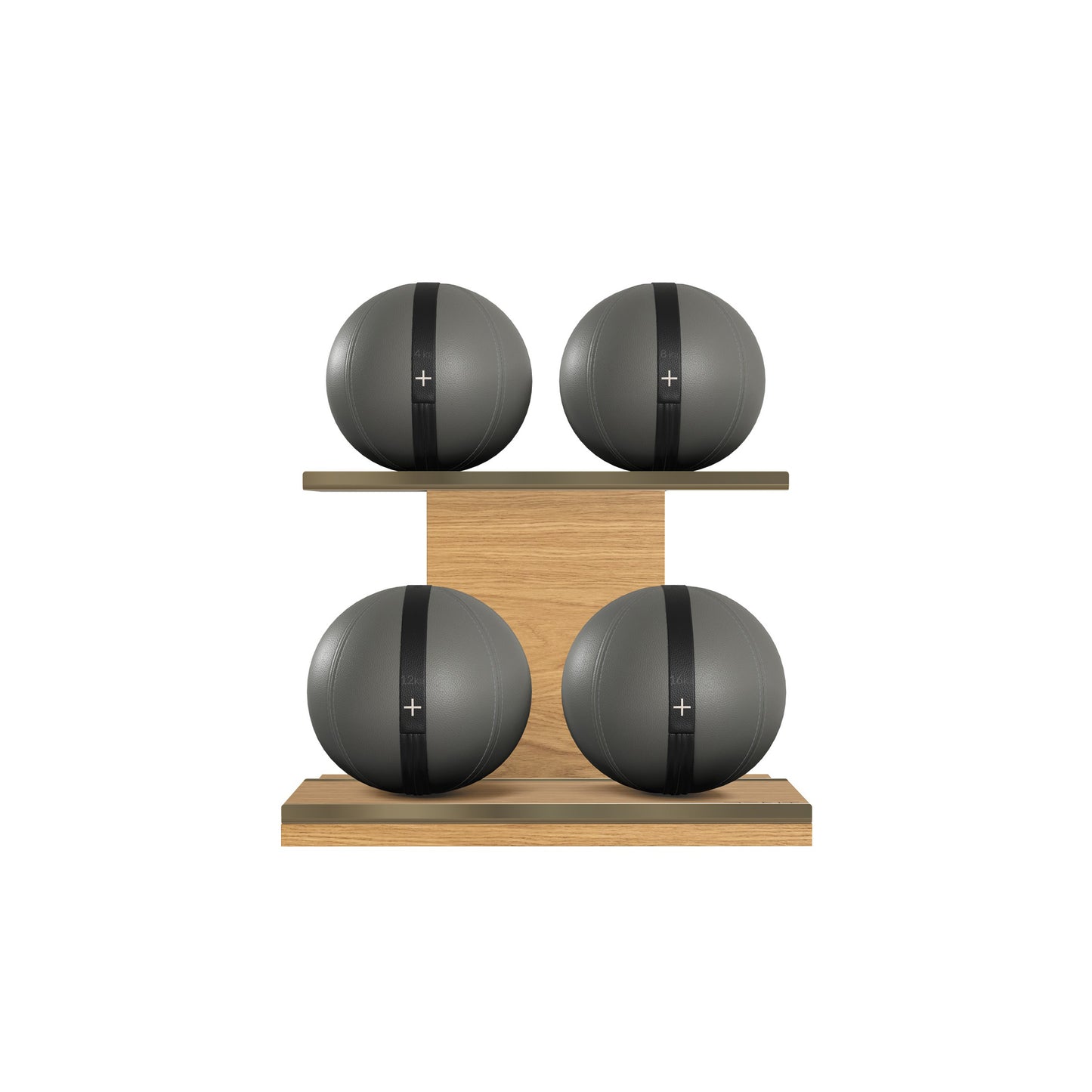 PENT. MOXA Light - in Gold - Set of 4 Medicine Balls on Horizontal Wooden Stand - 4, 8, 12, 16 KG