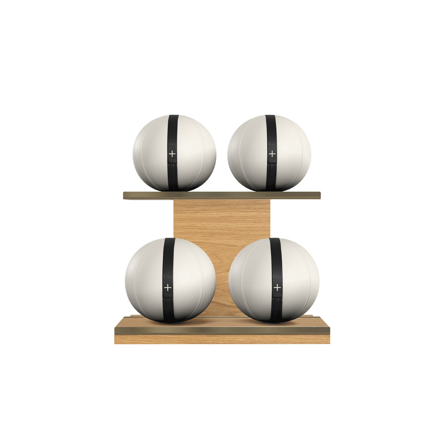 PENT. MOXA Light - in Gold - Set of 4 Medicine Balls on Horizontal Wooden Stand - 4, 8, 12, 16 KG