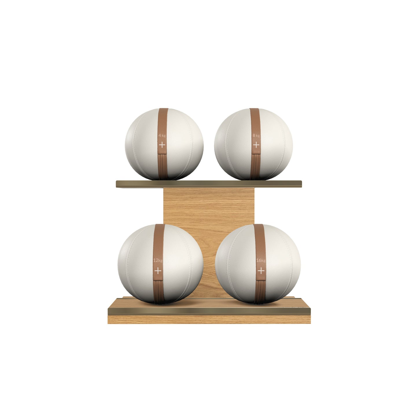 PENT. MOXA Light - in Gold - Set of 4 Medicine Balls on Horizontal Wooden Stand - 4, 8, 12, 16 KG