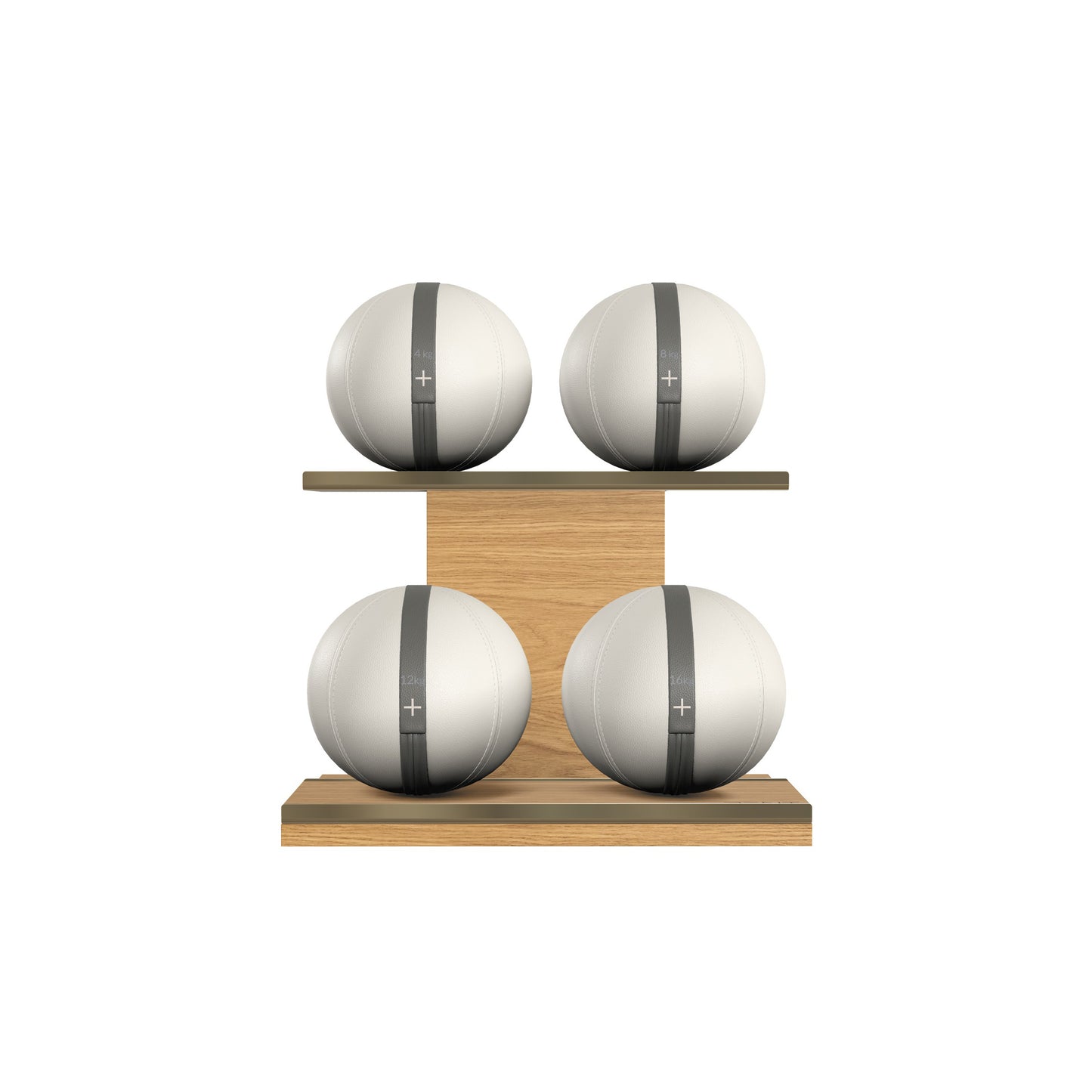 PENT. MOXA Light - in Gold - Set of 4 Medicine Balls on Horizontal Wooden Stand - 4, 8, 12, 16 KG