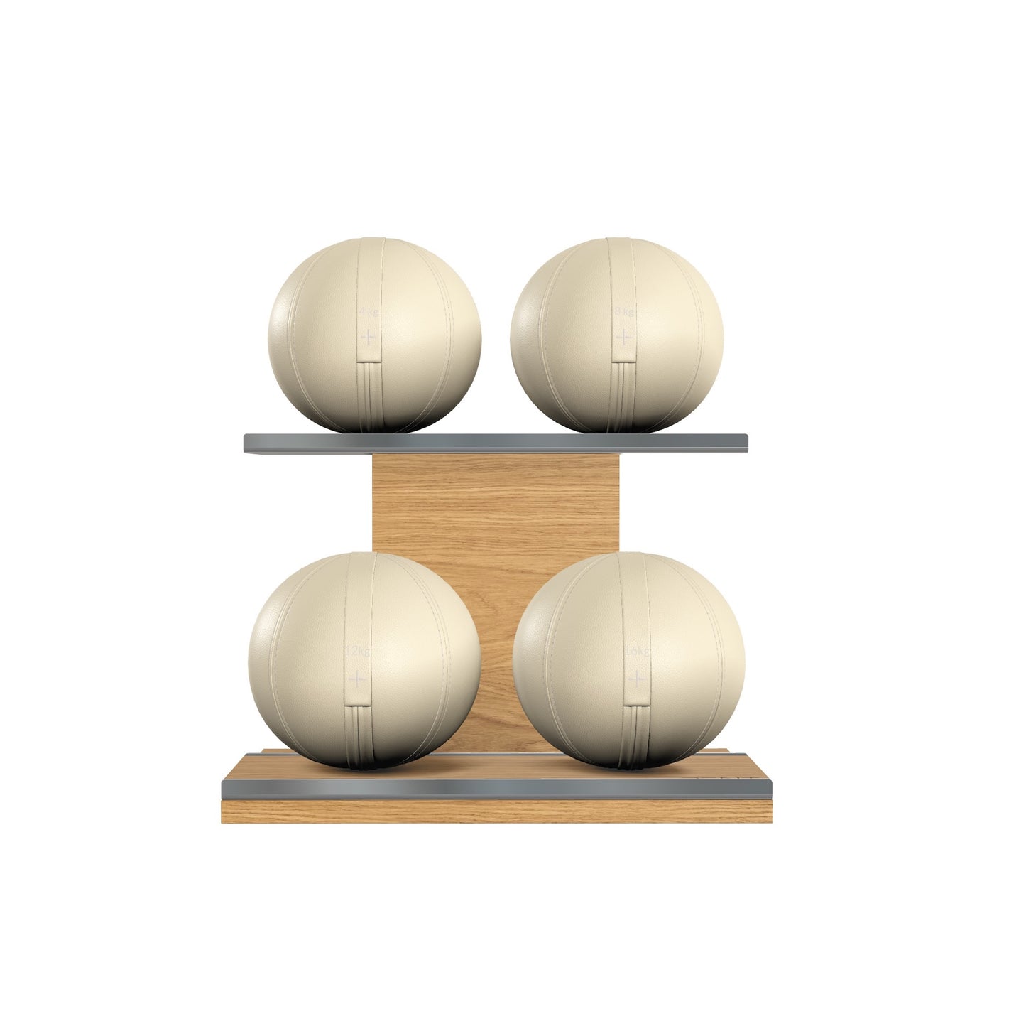 PENT. MOXA Light - Set of 4 Medicine Balls on Horizontal Wooden Stand - 4, 8, 12, 16 KG