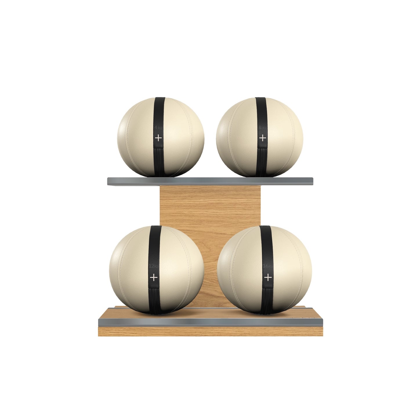 PENT. MOXA Light - Set of 4 Medicine Balls on Horizontal Wooden Stand - 4, 8, 12, 16 KG