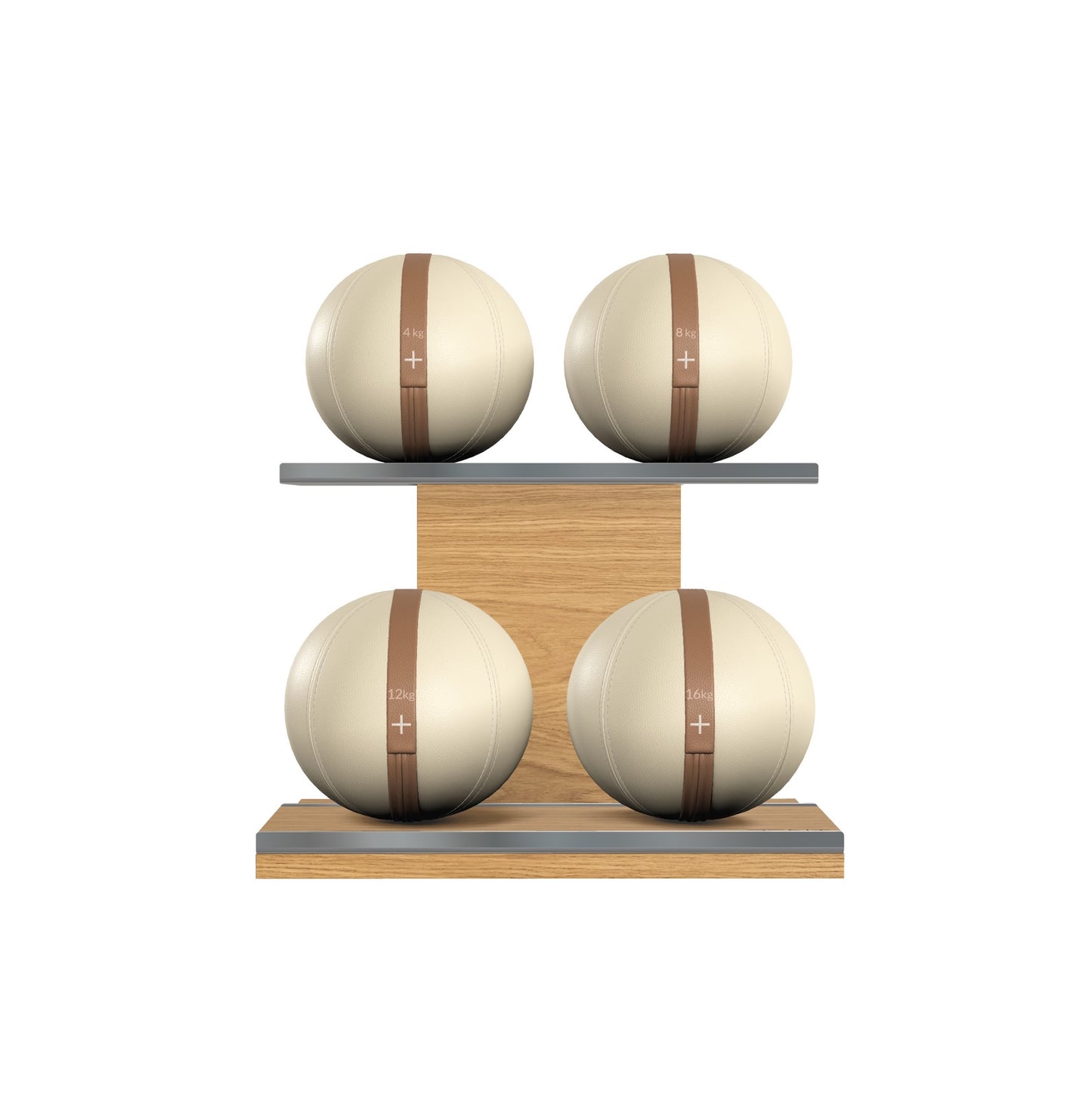 PENT. MOXA Light - Set of 4 Medicine Balls on Horizontal Wooden Stand - 4, 8, 12, 16 KG