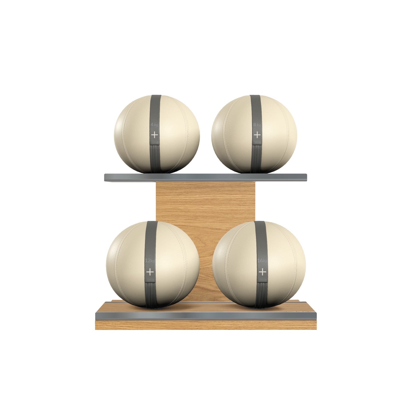 PENT. MOXA Light - Set of 4 Medicine Balls on Horizontal Wooden Stand - 4, 8, 12, 16 KG