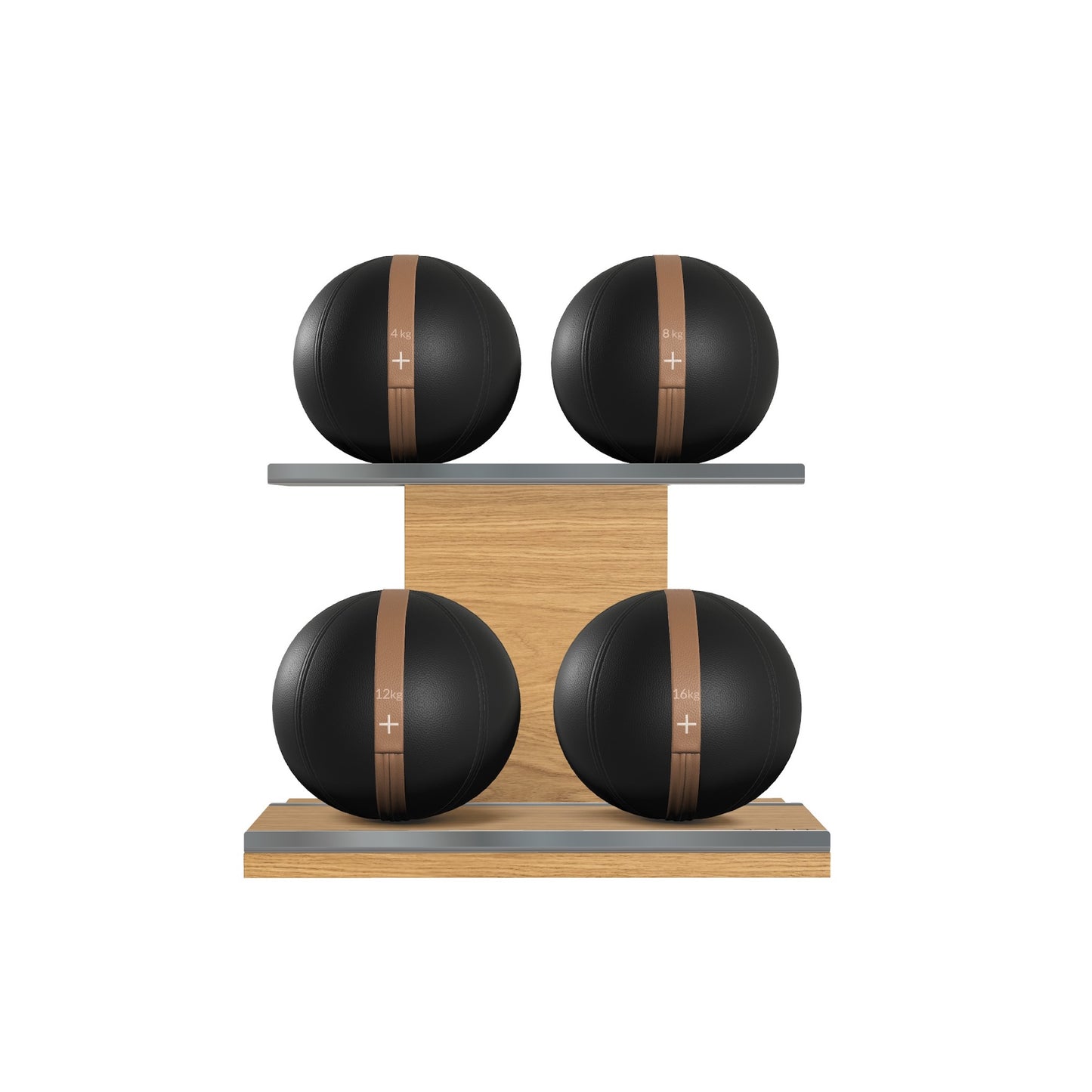PENT. MOXA Light - Set of 4 Medicine Balls on Horizontal Wooden Stand - 4, 8, 12, 16 KG