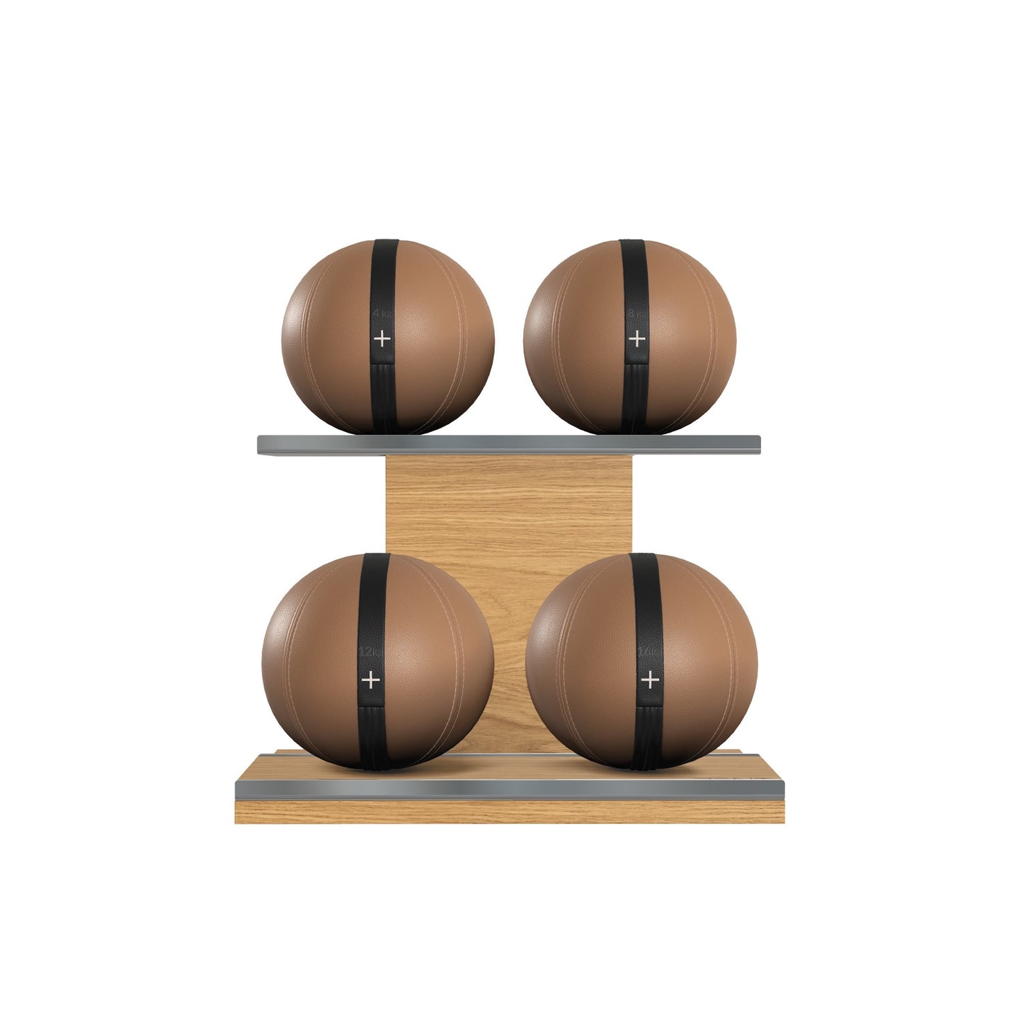 PENT. MOXA Light - Set of 4 Medicine Balls on Horizontal Wooden Stand - 4, 8, 12, 16 KG