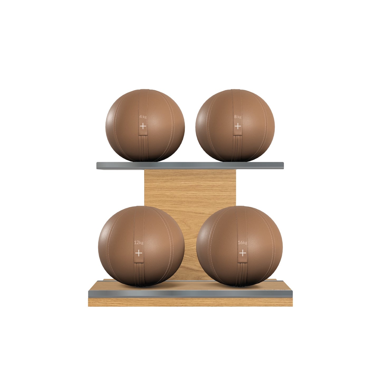 PENT. MOXA Light - Set of 4 Medicine Balls on Horizontal Wooden Stand - 4, 8, 12, 16 KG