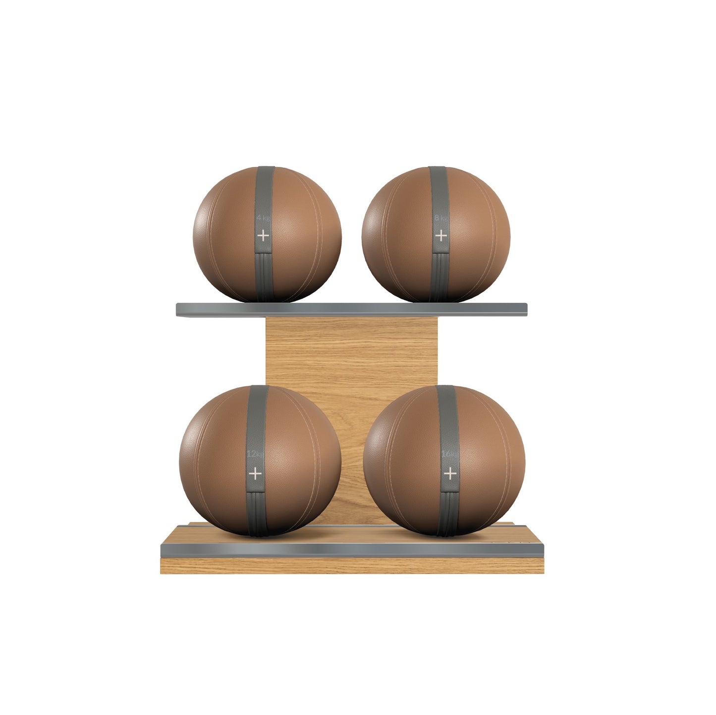 PENT. MOXA Light - Set of 4 Medicine Balls on Horizontal Wooden Stand - 4, 8, 12, 16 KG