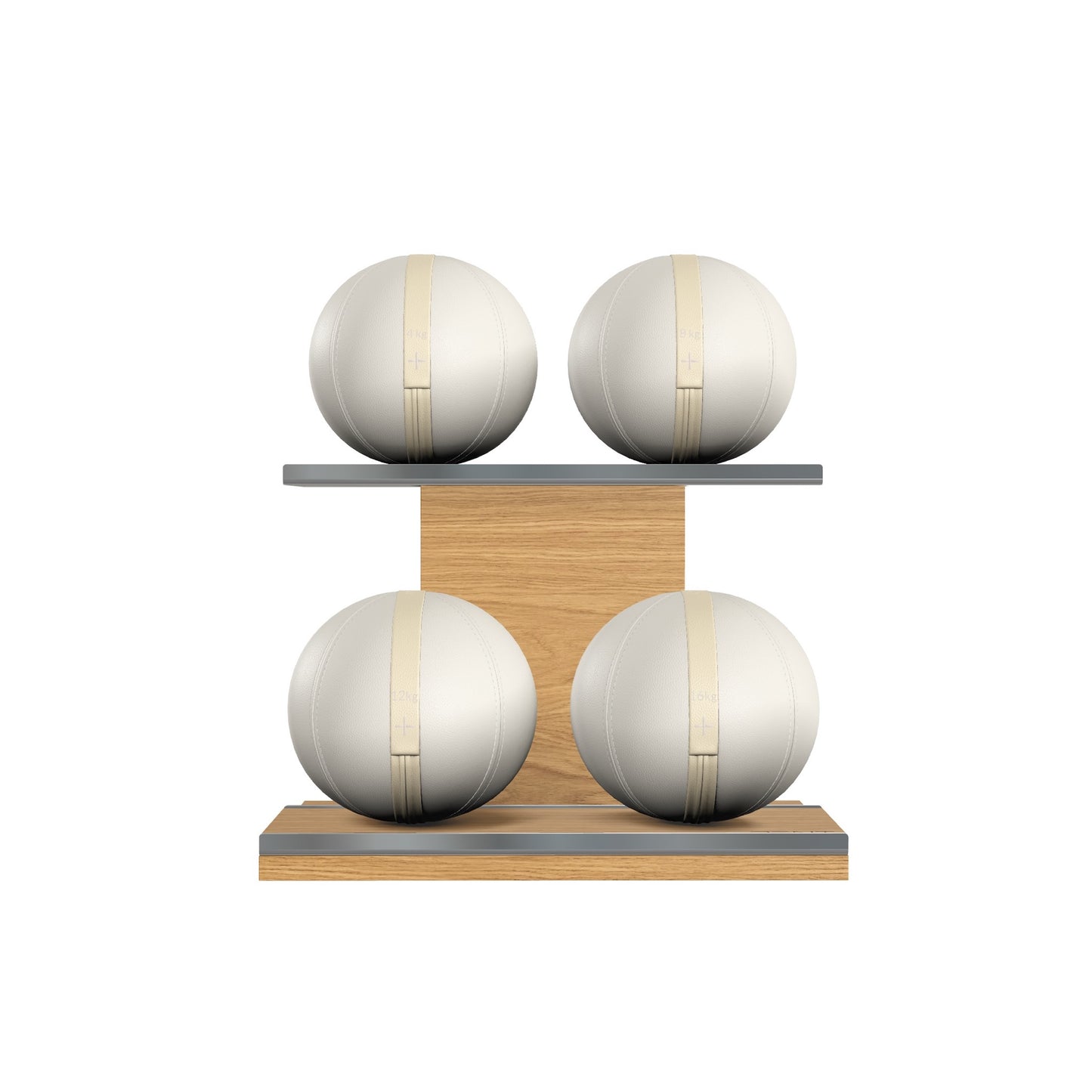 PENT. MOXA Light - Set of 4 Medicine Balls on Horizontal Wooden Stand - 4, 8, 12, 16 KG