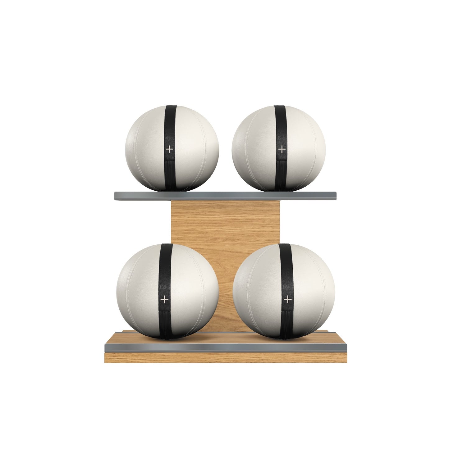PENT. MOXA Light - Set of 4 Medicine Balls on Horizontal Wooden Stand - 4, 8, 12, 16 KG