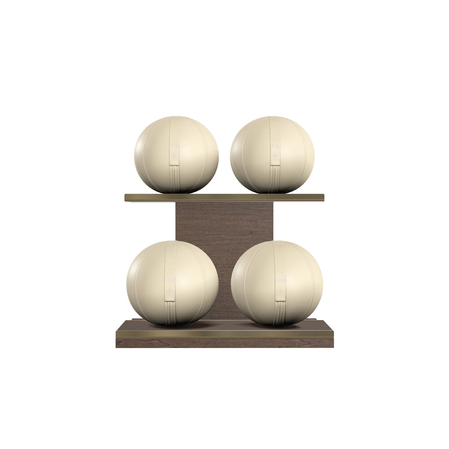 PENT. MOXA Light - in Gold - Set of 4 Medicine Balls on Horizontal Wooden Stand - 4, 8, 12, 16 KG
