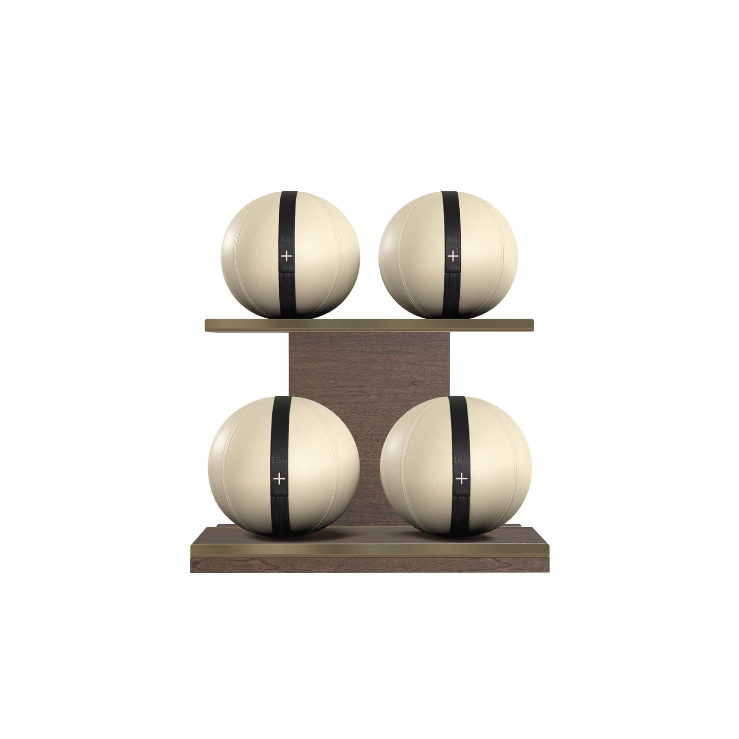 PENT. MOXA Light - in Gold - Set of 4 Medicine Balls on Horizontal Wooden Stand - 4, 8, 12, 16 KG
