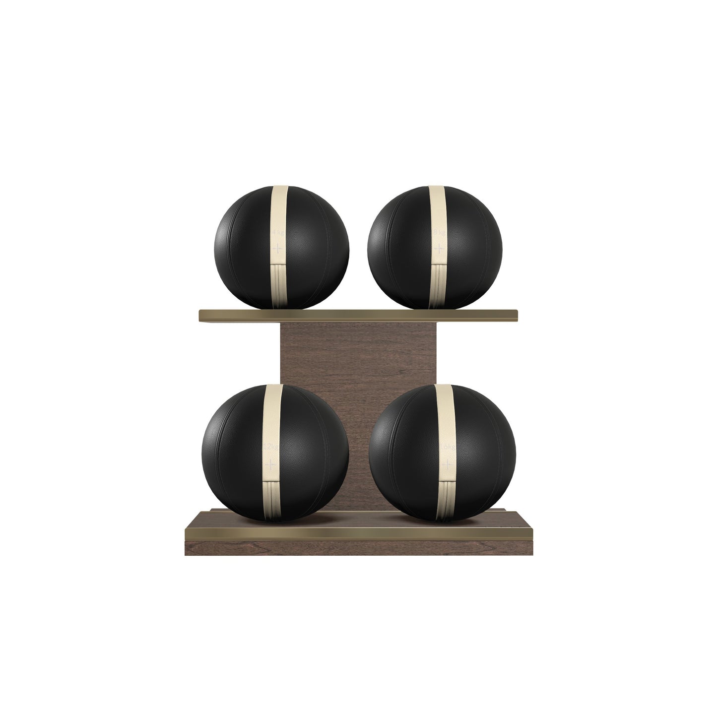 PENT. MOXA Light - in Gold - Set of 4 Medicine Balls on Horizontal Wooden Stand - 4, 8, 12, 16 KG