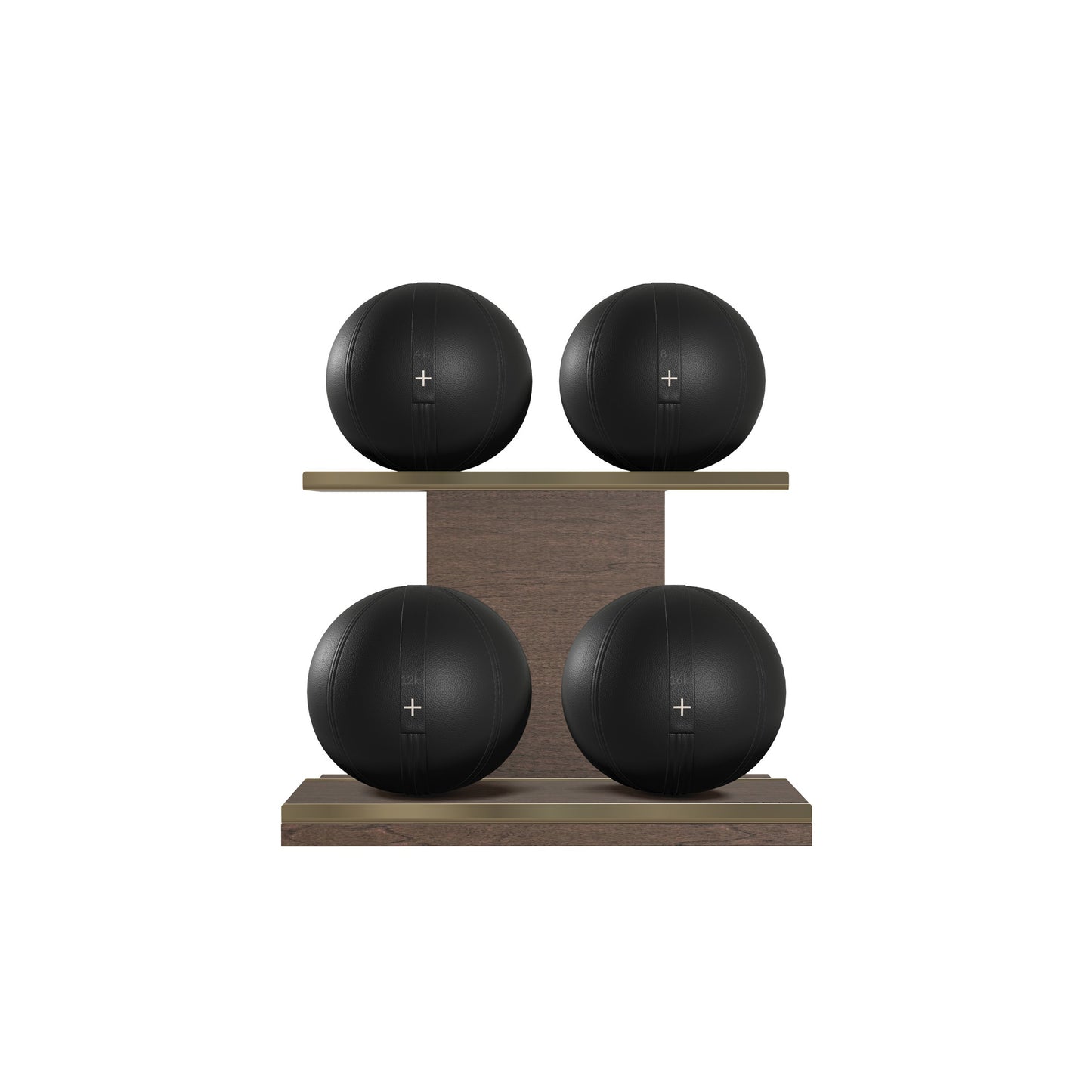 PENT. MOXA Light - in Gold - Set of 4 Medicine Balls on Horizontal Wooden Stand - 4, 8, 12, 16 KG