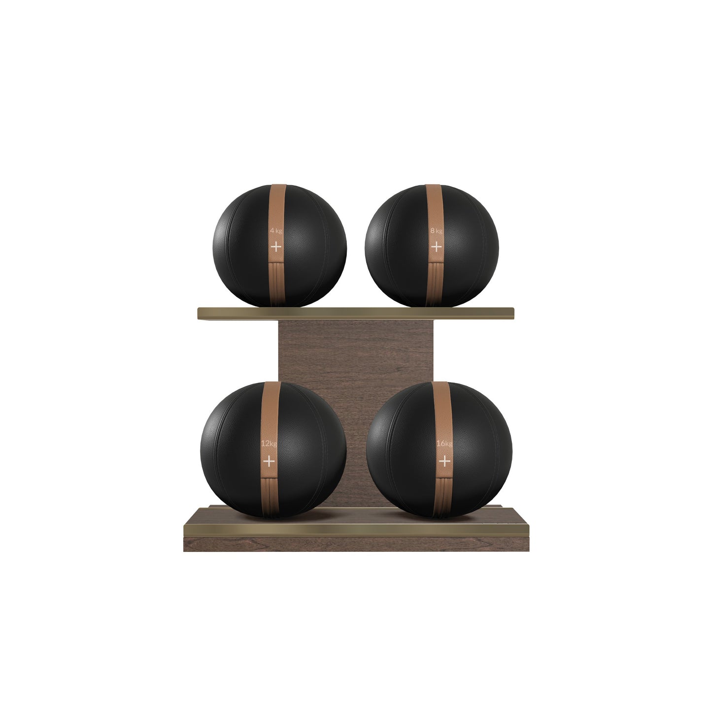 PENT. MOXA Light - in Gold - Set of 4 Medicine Balls on Horizontal Wooden Stand - 4, 8, 12, 16 KG