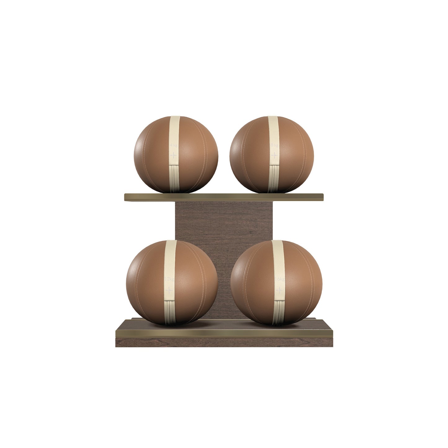 PENT. MOXA Light - in Gold - Set of 4 Medicine Balls on Horizontal Wooden Stand - 4, 8, 12, 16 KG