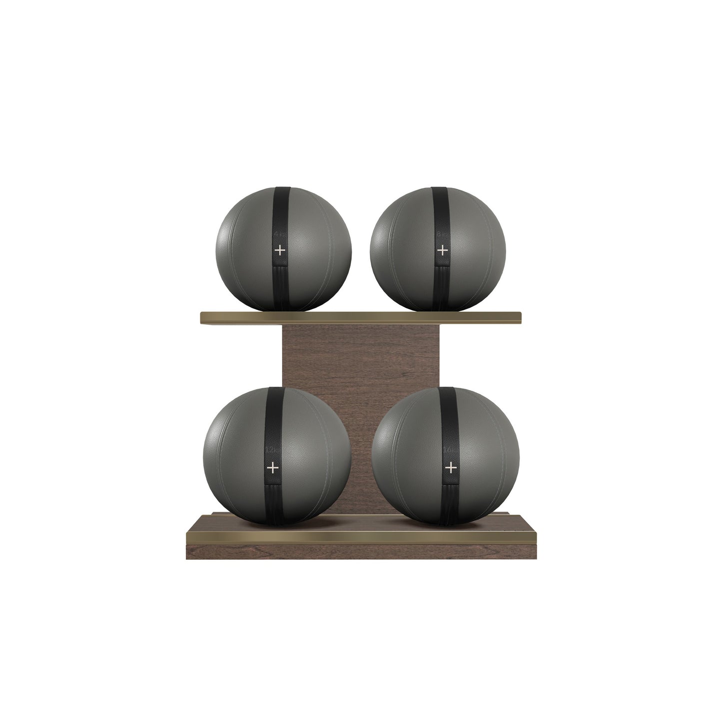 PENT. MOXA Light - in Gold - Set of 4 Medicine Balls on Horizontal Wooden Stand - 4, 8, 12, 16 KG