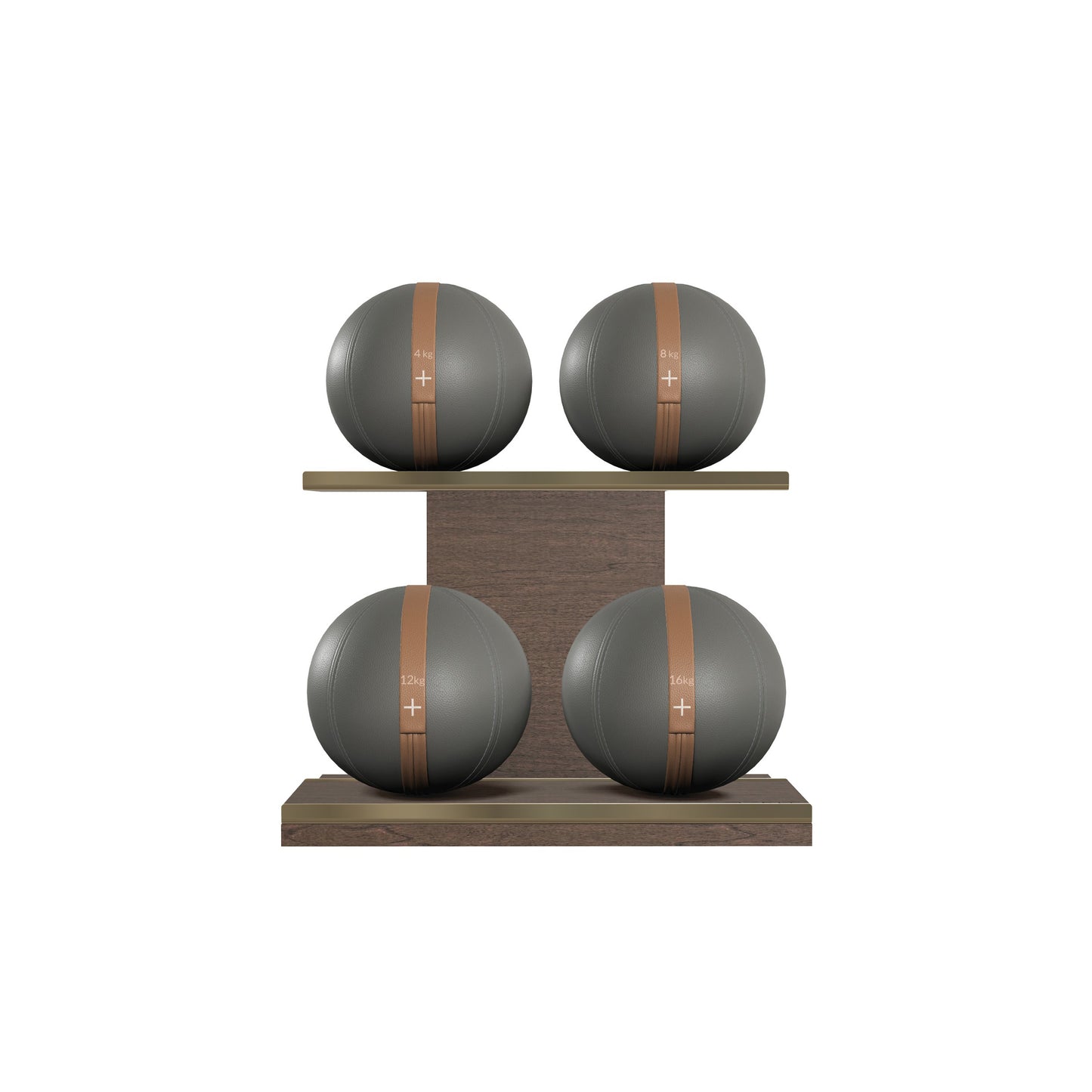 PENT. MOXA Light - in Gold - Set of 4 Medicine Balls on Horizontal Wooden Stand - 4, 8, 12, 16 KG