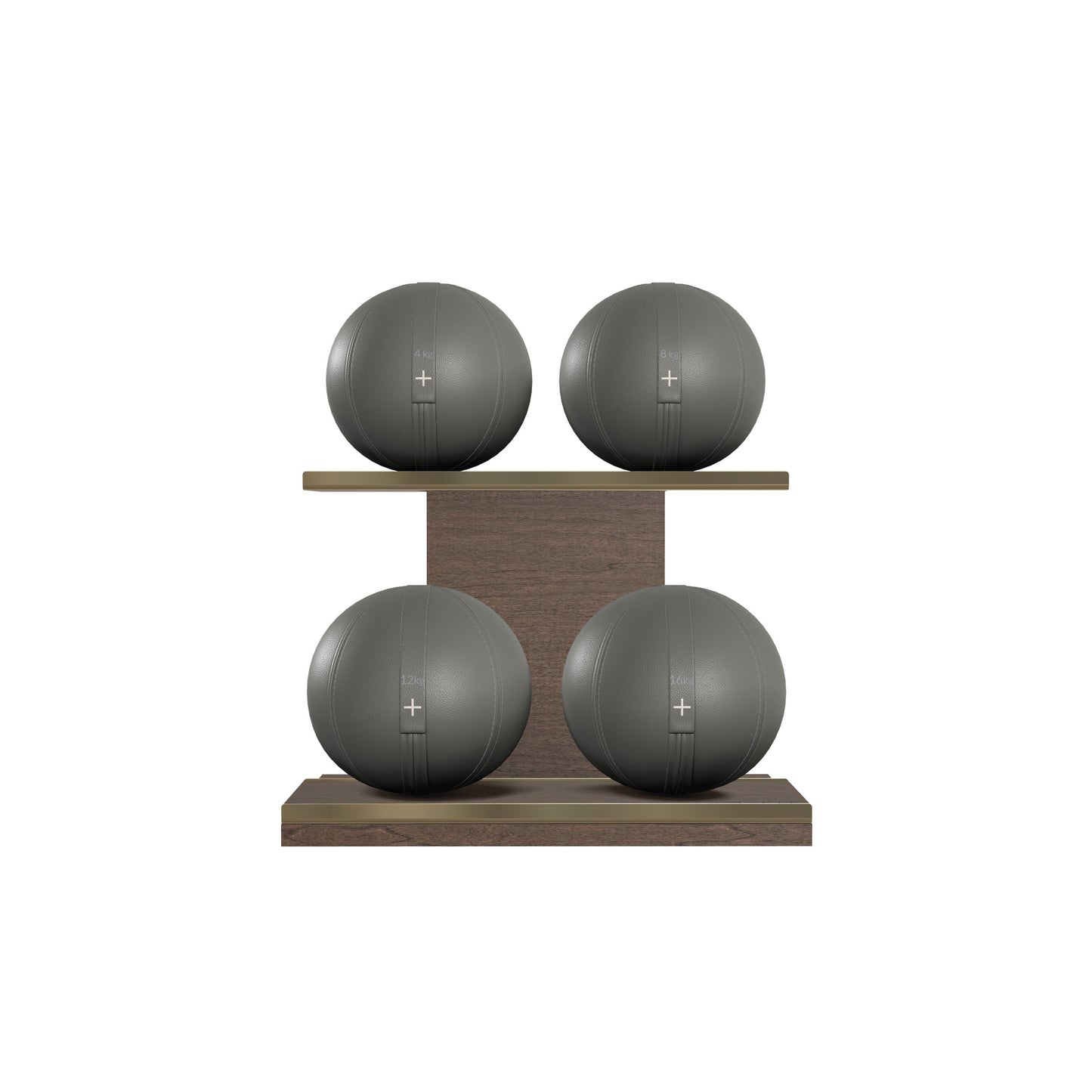 PENT. MOXA Light - in Gold - Set of 4 Medicine Balls on Horizontal Wooden Stand - 4, 8, 12, 16 KG
