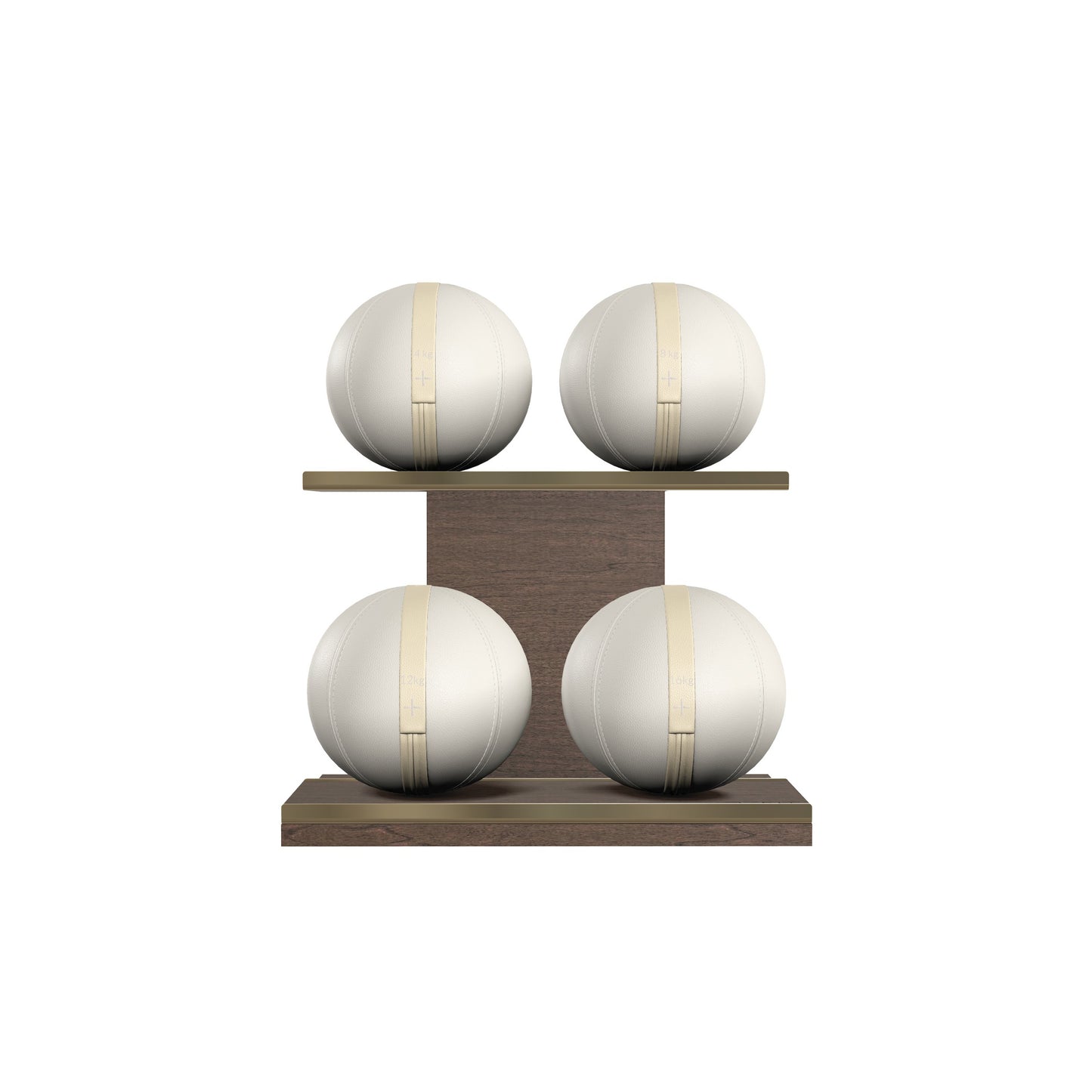 PENT. MOXA Light - in Gold - Set of 4 Medicine Balls on Horizontal Wooden Stand - 4, 8, 12, 16 KG