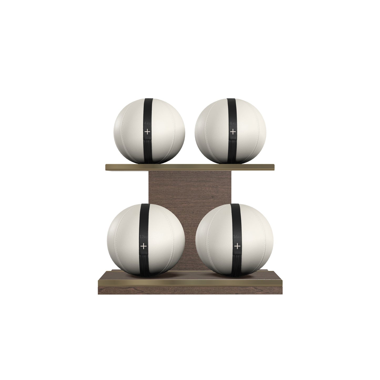 PENT. MOXA Light - in Gold - Set of 4 Medicine Balls on Horizontal Wooden Stand - 4, 8, 12, 16 KG