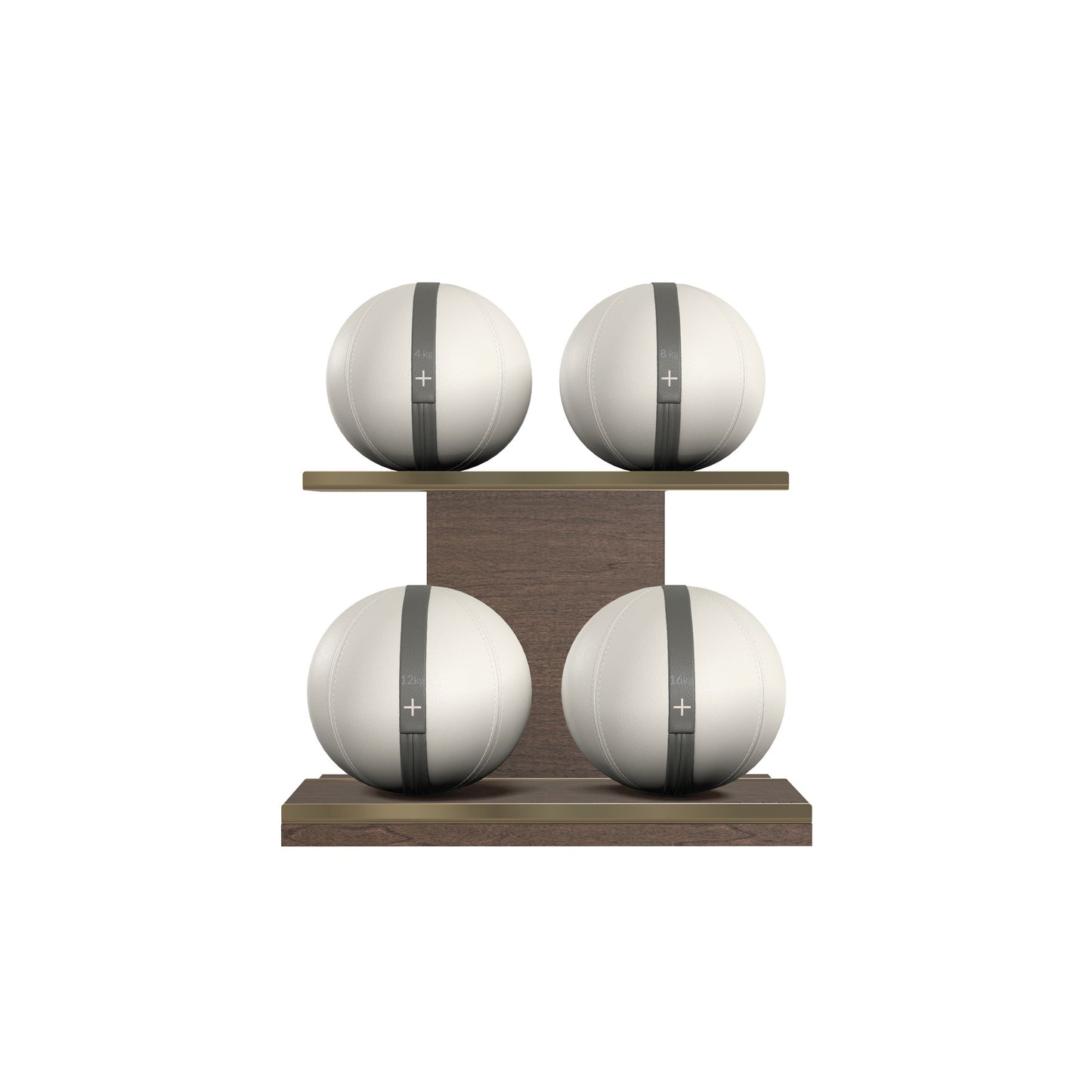 PENT. MOXA Light - in Gold - Set of 4 Medicine Balls on Horizontal Wooden Stand - 4, 8, 12, 16 KG