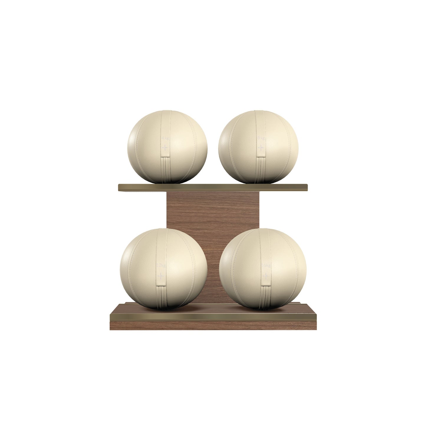 PENT. MOXA Light - in Gold - Set of 4 Medicine Balls on Horizontal Wooden Stand - 4, 8, 12, 16 KG